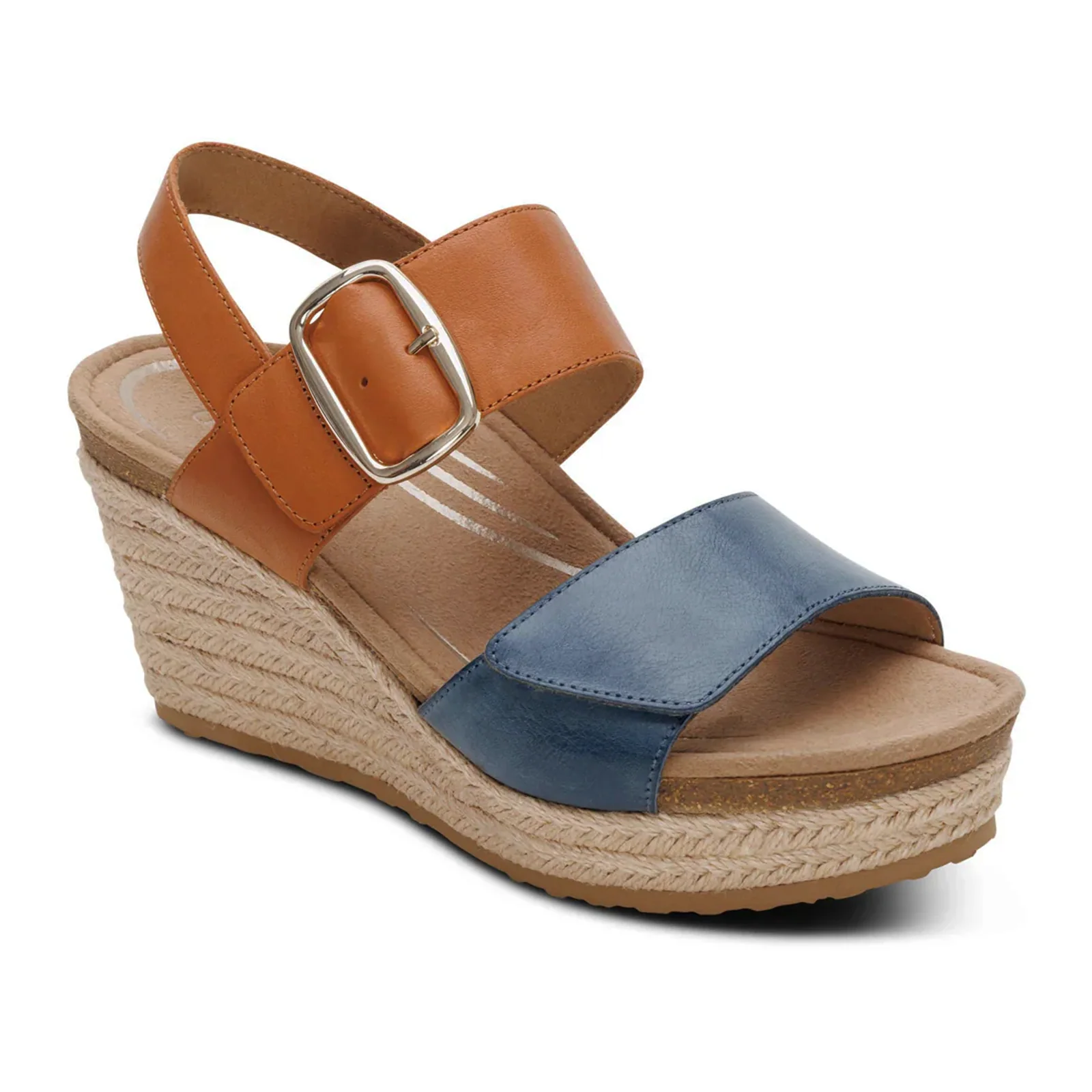 Aetrex Ashley Wedge Sandal (Women) - Hazy Blue Multi - Image 3