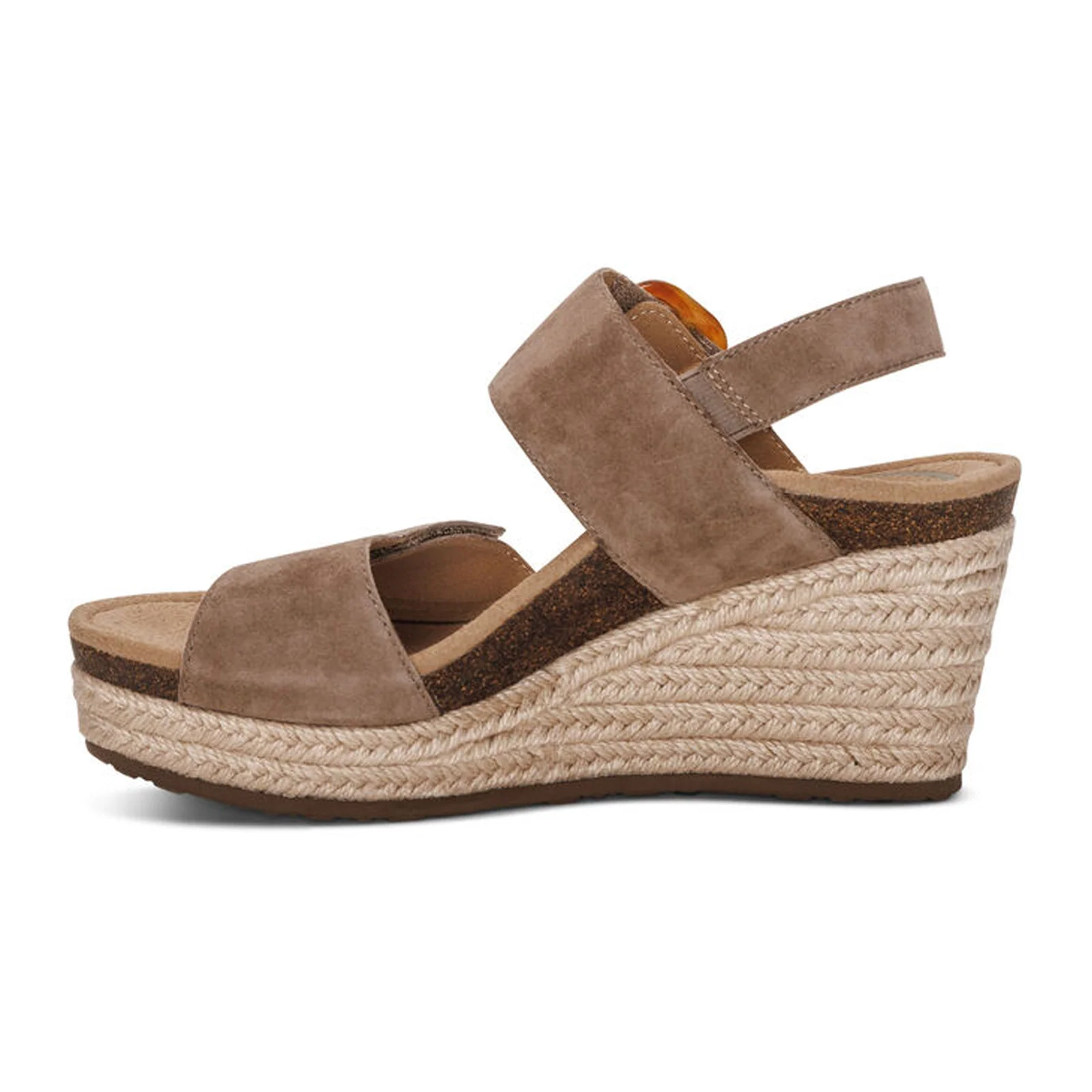Aetrex Ashley Wedge Sandal (Women) - Taupe Suede - Image 2