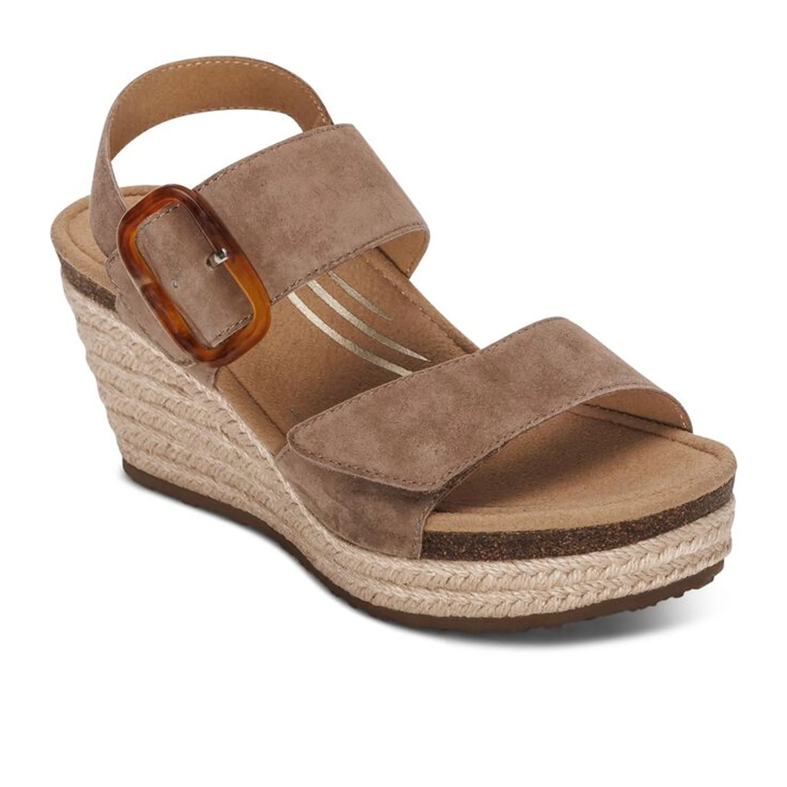 Aetrex Ashley Wedge Sandal (Women) - Taupe Suede - Image 3