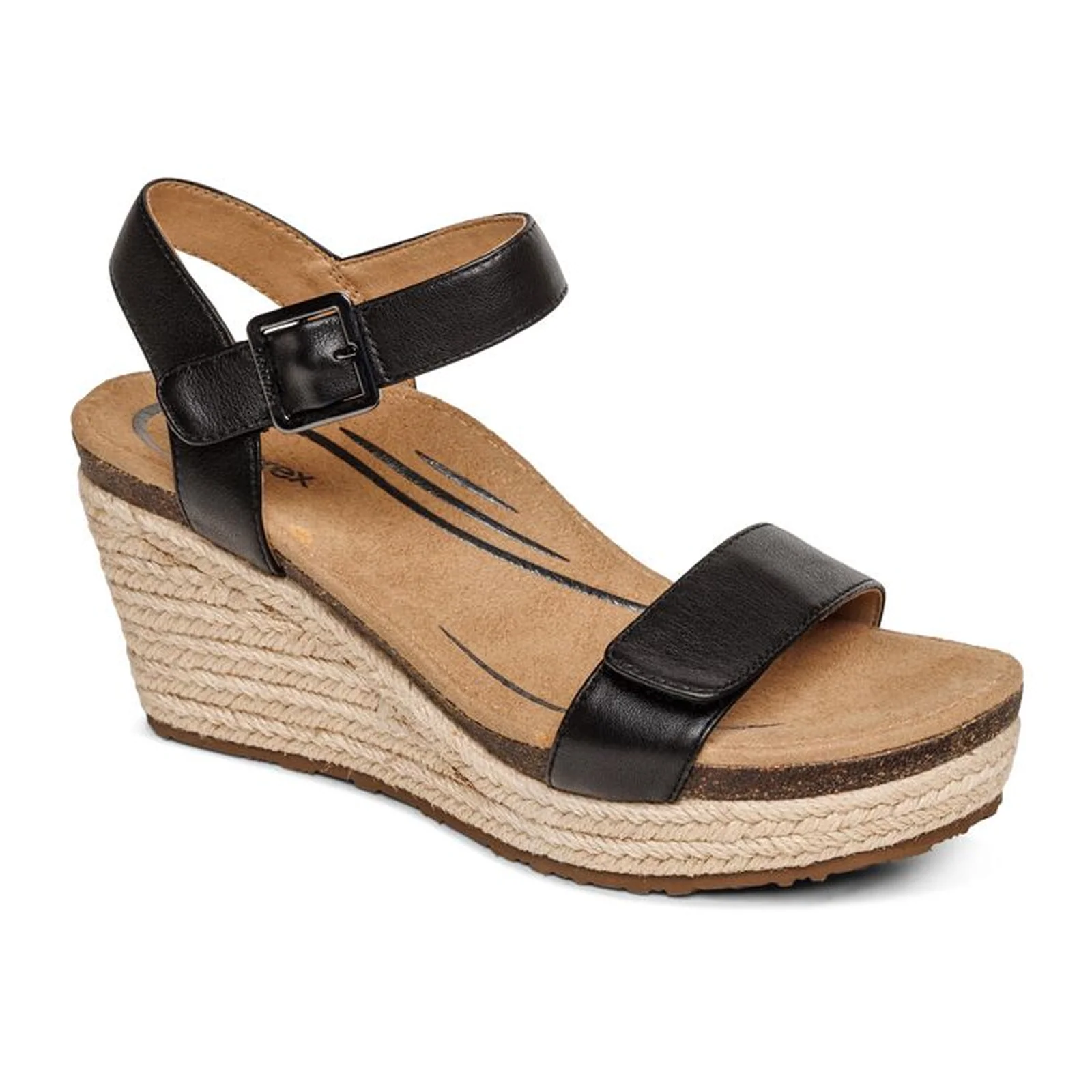 Aetrex Sydney Wedge Sandal (Women) - Black Leather - Image 3