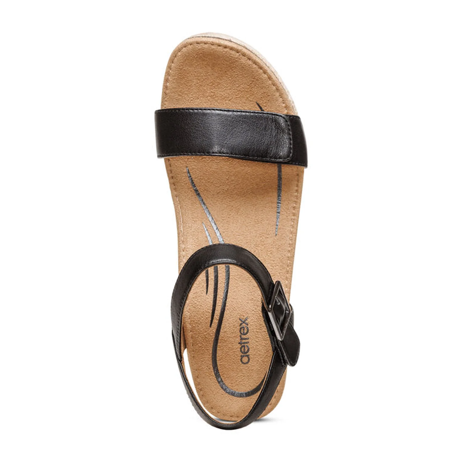 Aetrex Sydney Wedge Sandal (Women) - Black Leather - Image 5