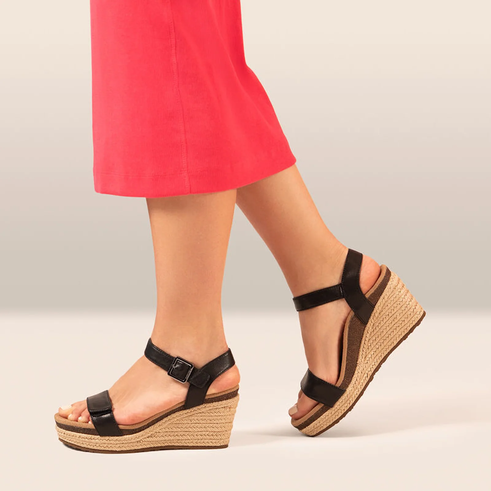 Aetrex Sydney Wedge Sandal (Women) - Black Leather - Image 8