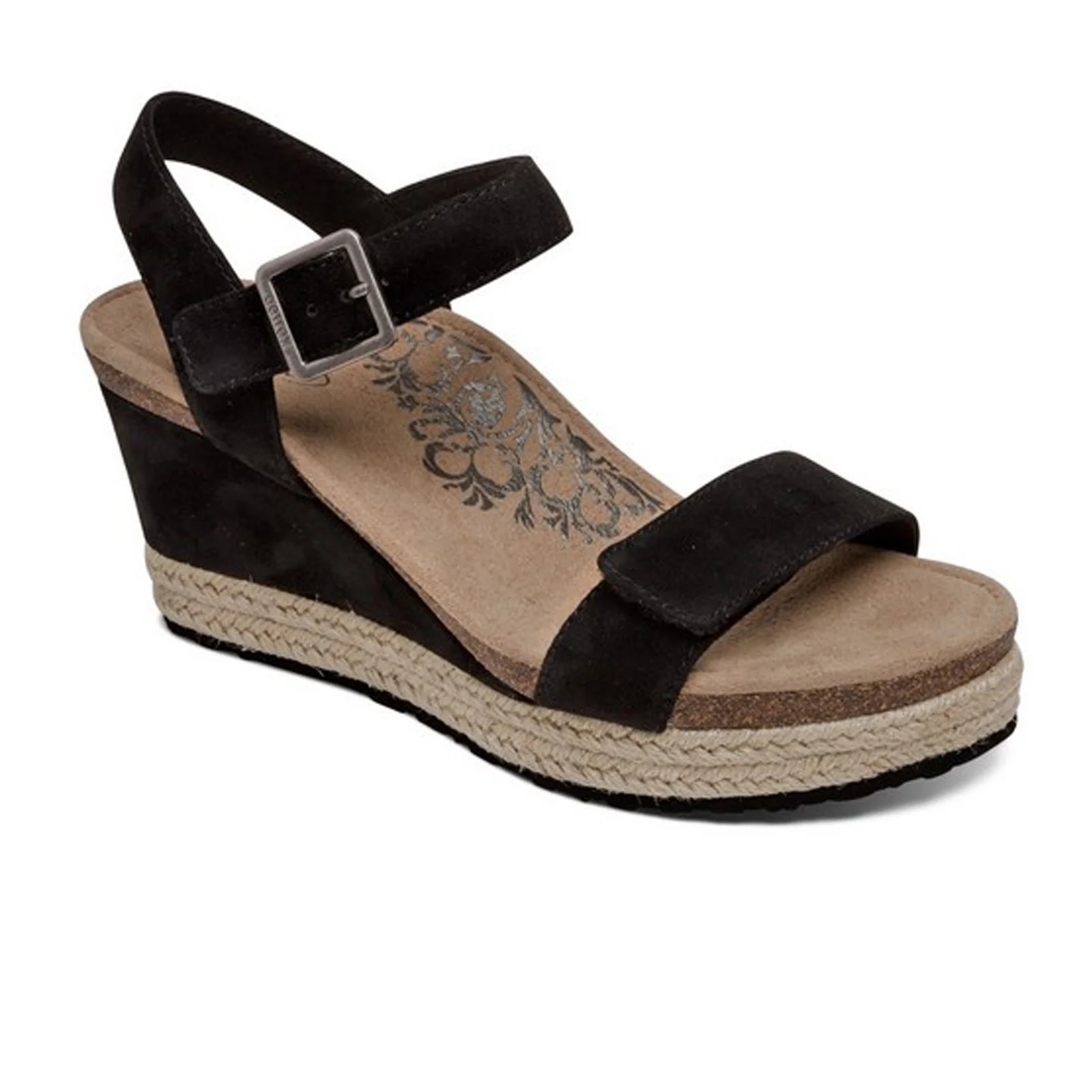 Aetrex Sydney Wedge Sandal (Women) - Black Suede - Image 5