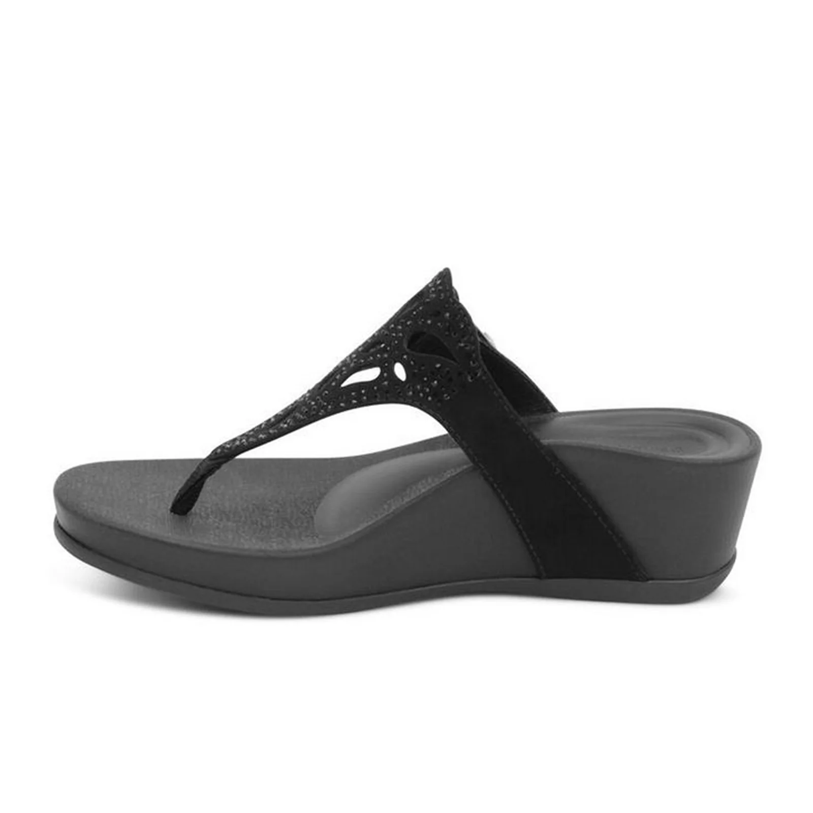 Aetrex Tasha Wedge Sandal (Women) - Black - Image 2