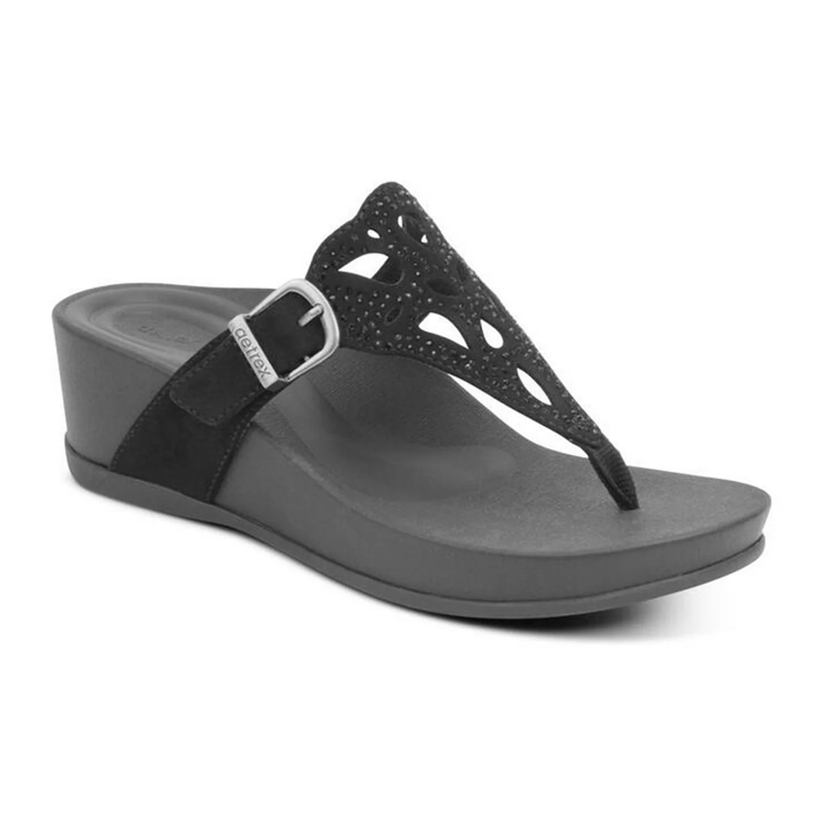 Aetrex Tasha Wedge Sandal (Women) - Black - Image 3