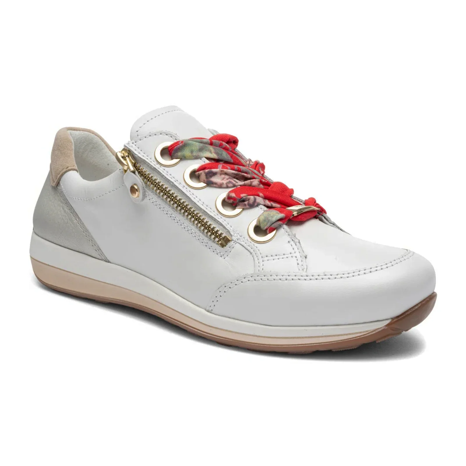 Ara Ollie Side Zip Lace Up Sneaker (Women) - White/Silver - Image 3