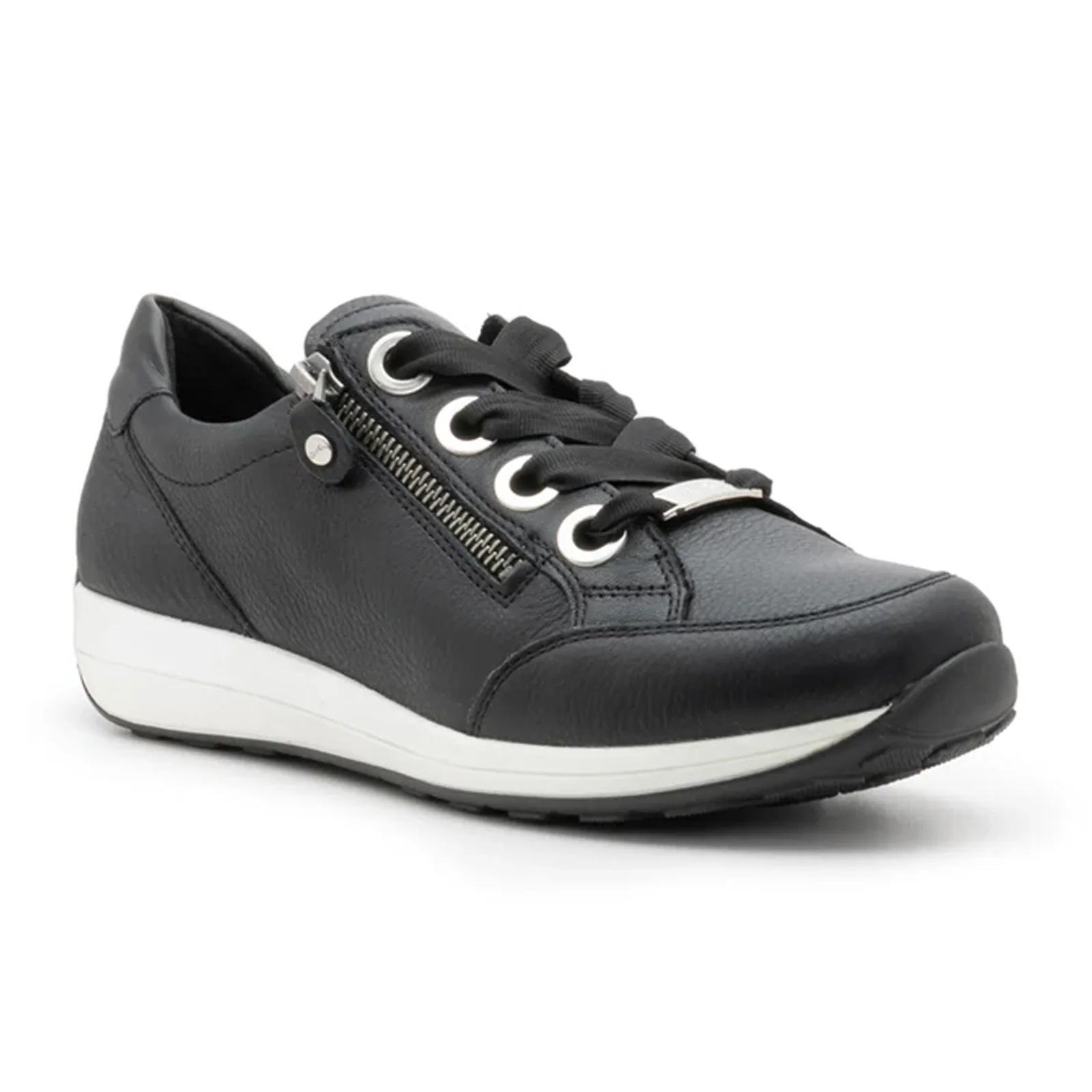 Ara Ollie Side Zip Lace Up Sneaker (Women) - Black Leather - Image 3