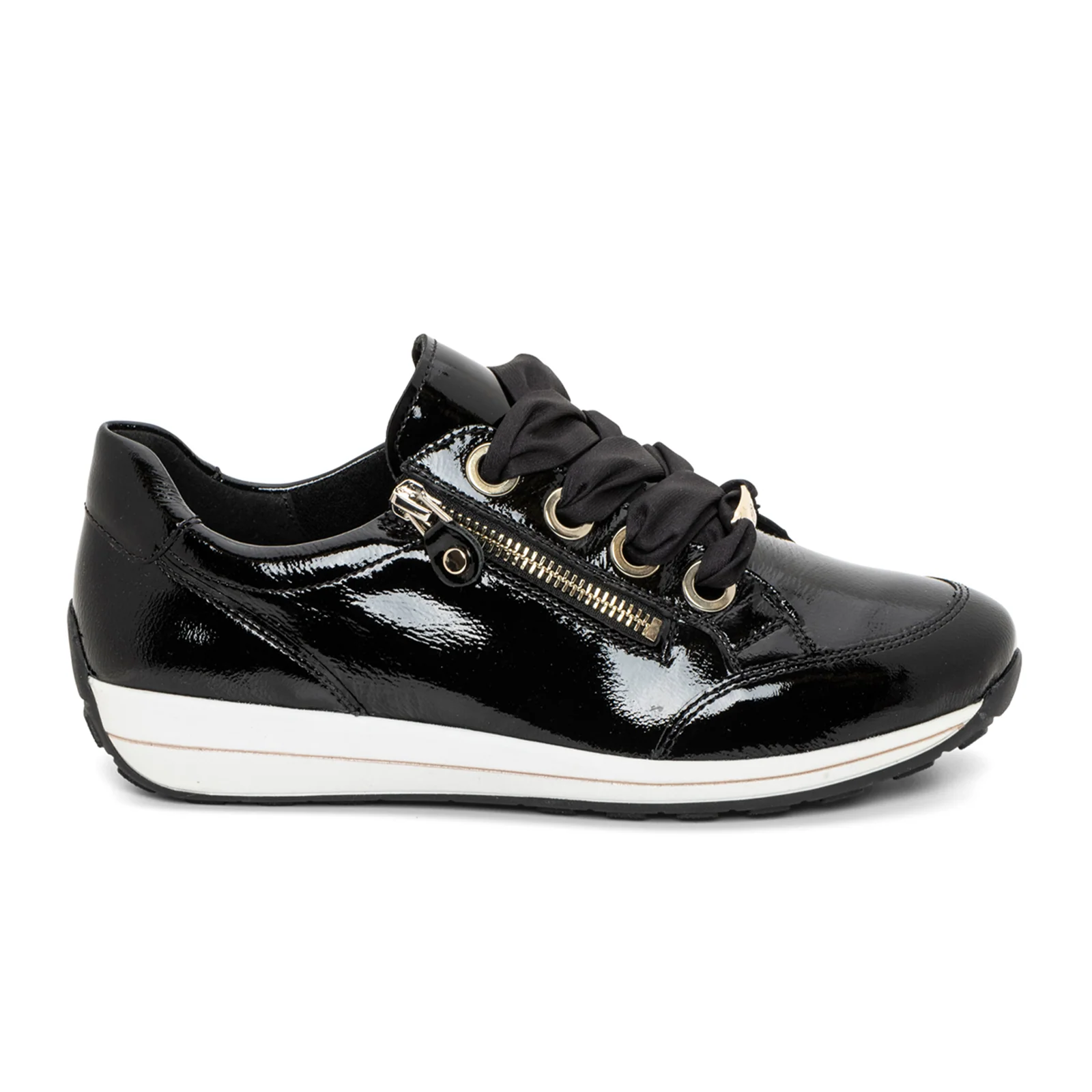 Ara Ollie Side Zip Lace Up Sneaker (Women) - Black Patent
