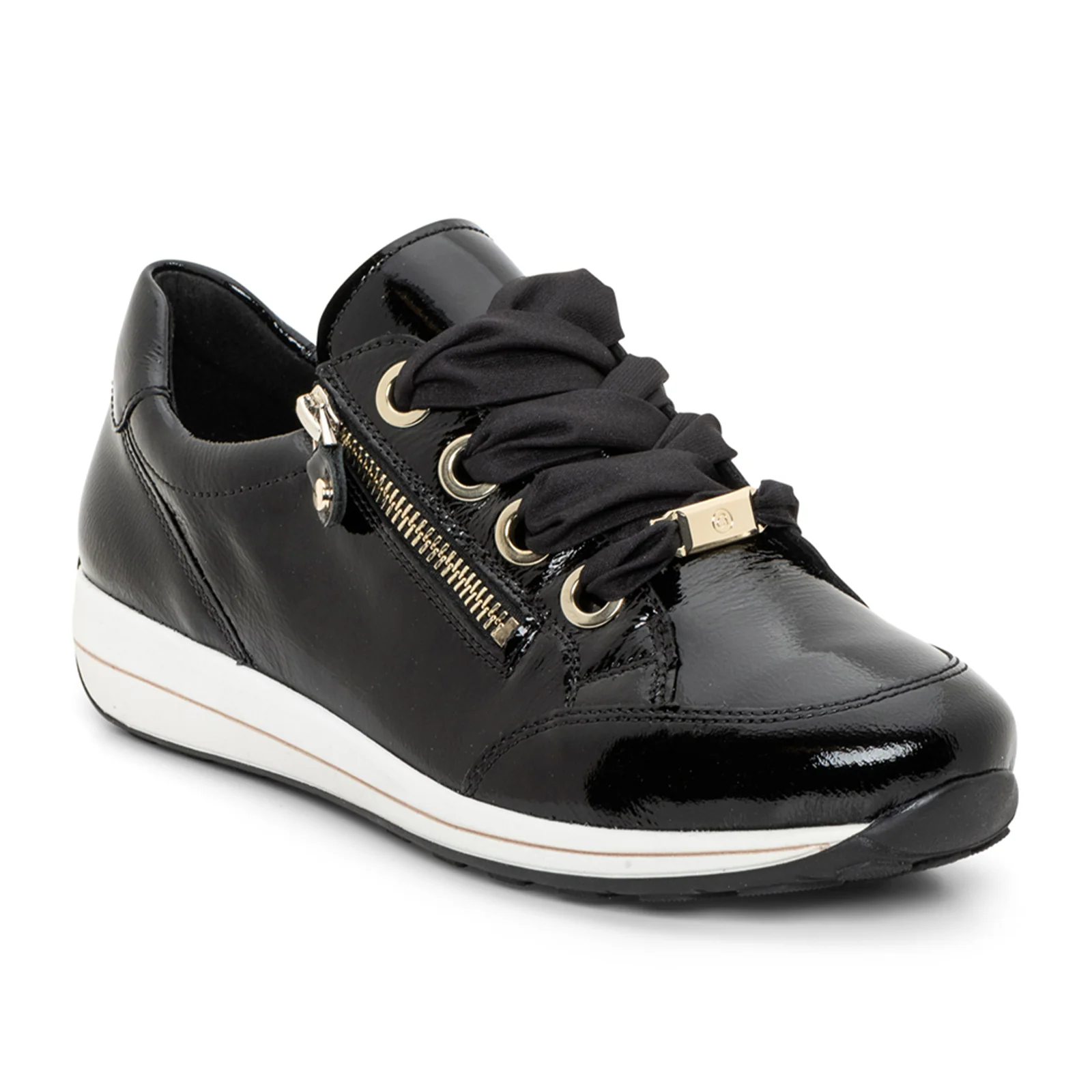 Ara Ollie Side Zip Lace Up Sneaker (Women) - Black Patent - Image 3