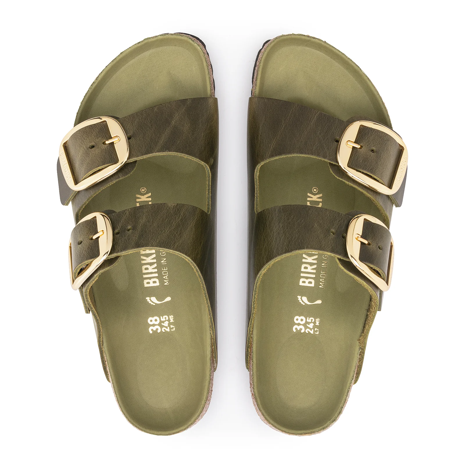 Birkenstock Arizona Big Buckle Narrow Slide Sandal (Women) - Green Olive Oiled Leather - Image 2