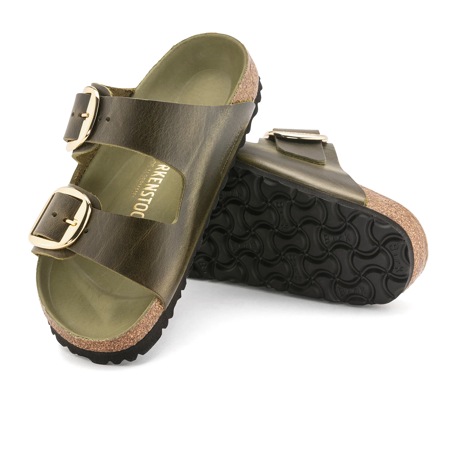 Birkenstock Arizona Big Buckle Narrow Slide Sandal (Women) - Green Olive Oiled Leather - Image 3