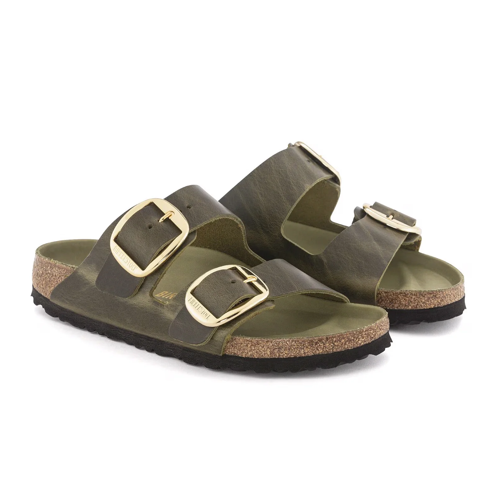 Birkenstock Arizona Big Buckle Narrow Slide Sandal (Women) - Green Olive Oiled Leather - Image 4