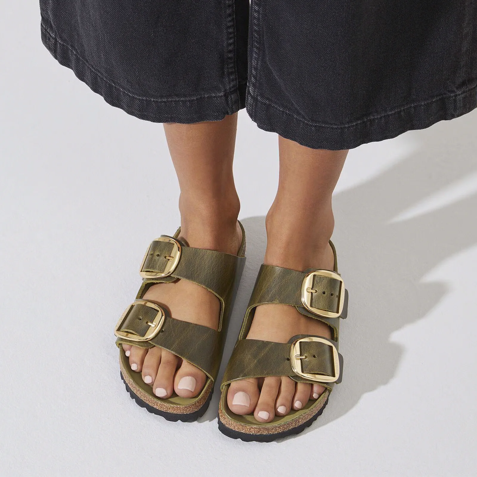 Birkenstock Arizona Big Buckle Narrow Slide Sandal (Women) - Green Olive Oiled Leather - Image 6