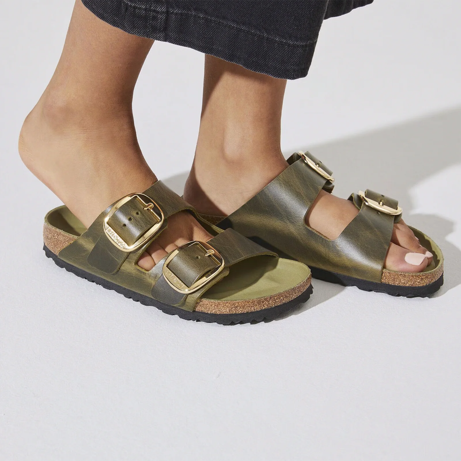 Birkenstock Arizona Big Buckle Narrow Slide Sandal (Women) - Green Olive Oiled Leather - Image 8