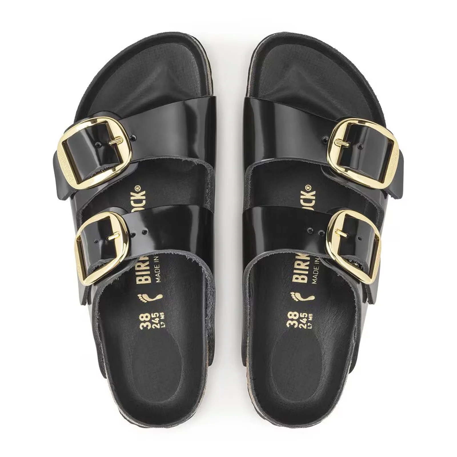 Birkenstock Arizona Big Buckle Narrow Slide Sandal (Women) - High Shine Black Leather - Image 2