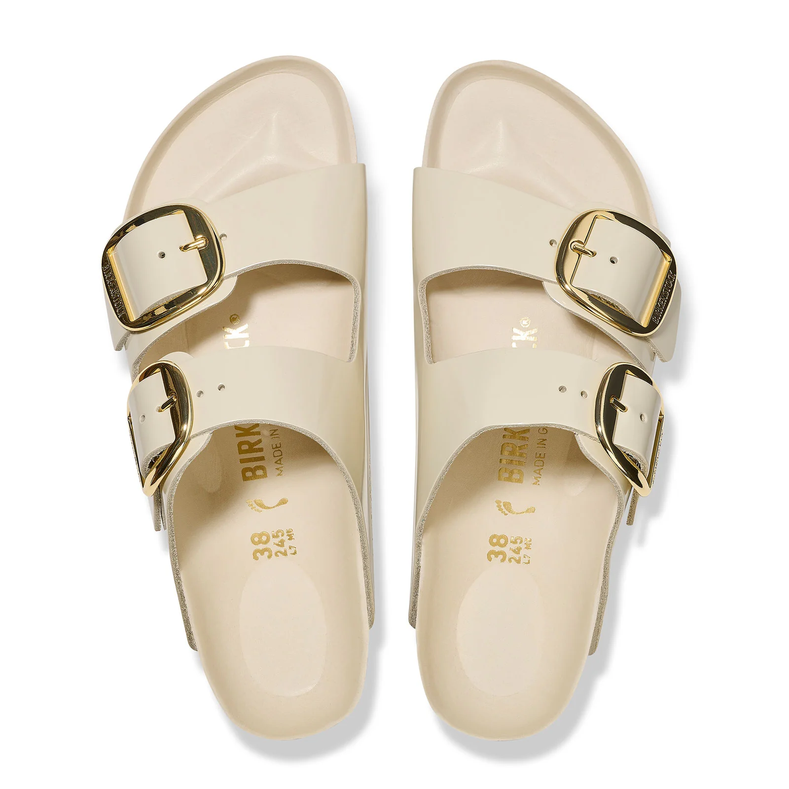 Birkenstock Arizona Big Buckle Narrow Slide Sandal (Women) - High Shine Ecru Leather - Image 2
