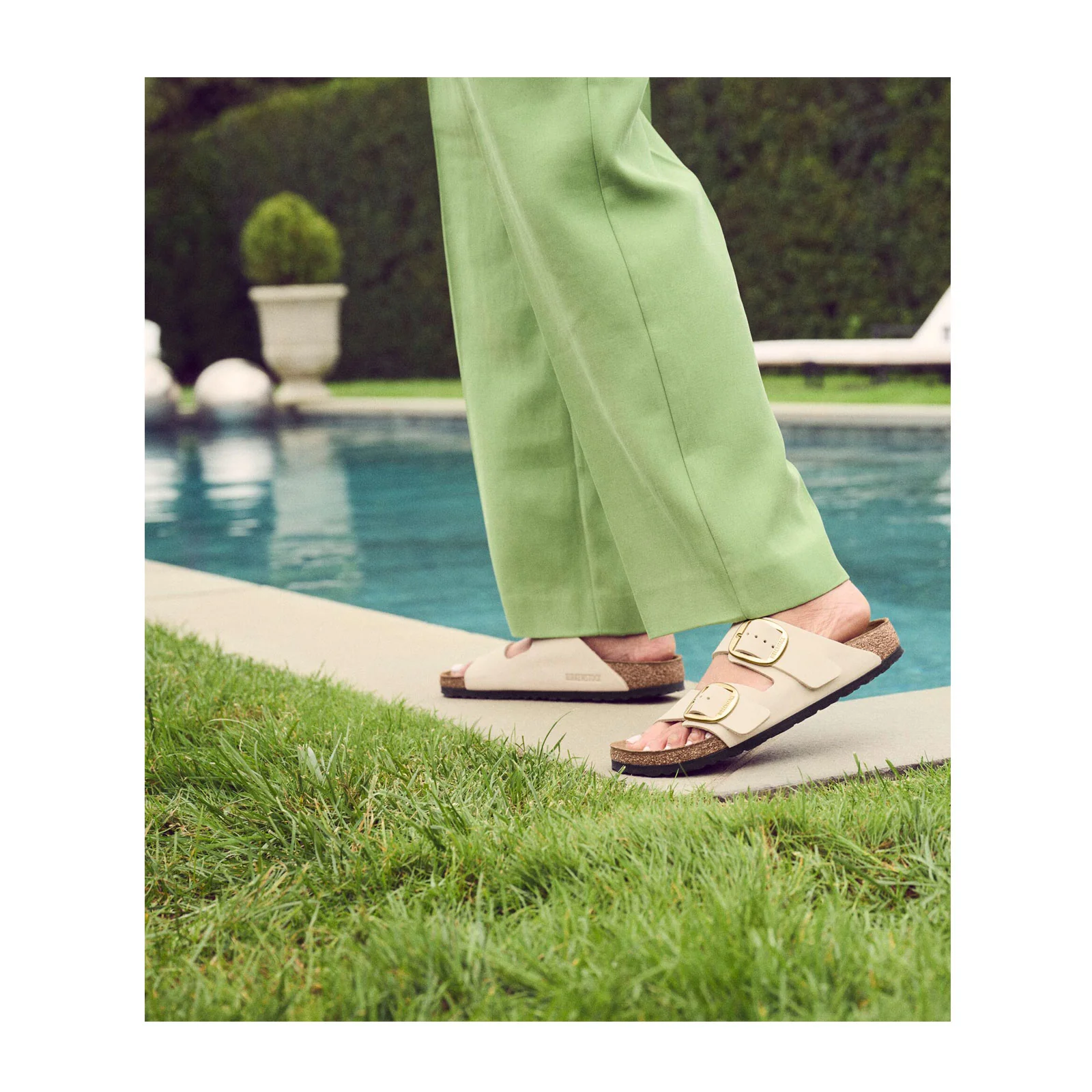 Birkenstock Arizona Big Buckle Narrow Slide Sandal (Women) - High Shine Ecru Leather - Image 5