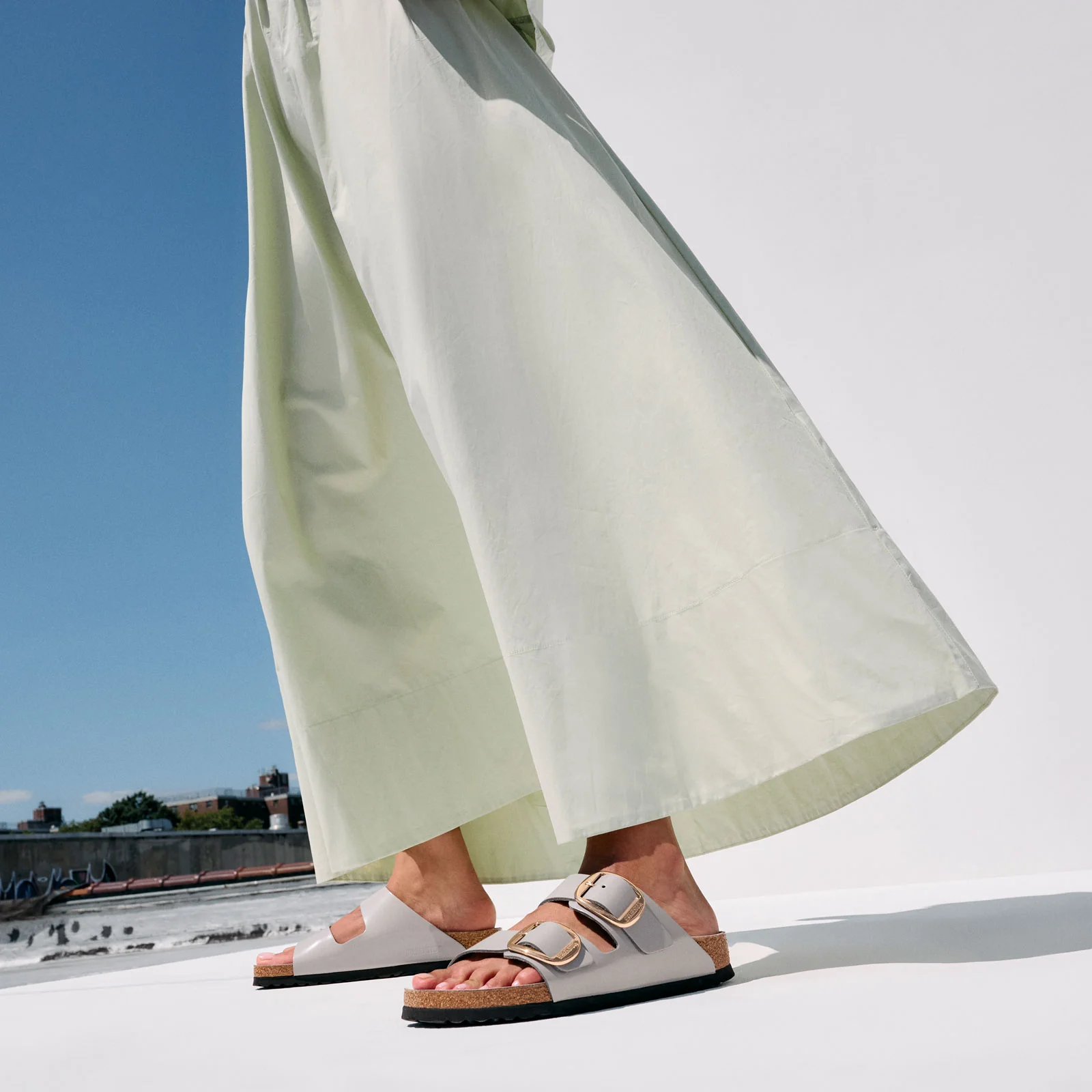 Birkenstock Arizona Big Buckle Narrow Slide Sandal (Women) - High Shine Stone Coin Leather - Image 8