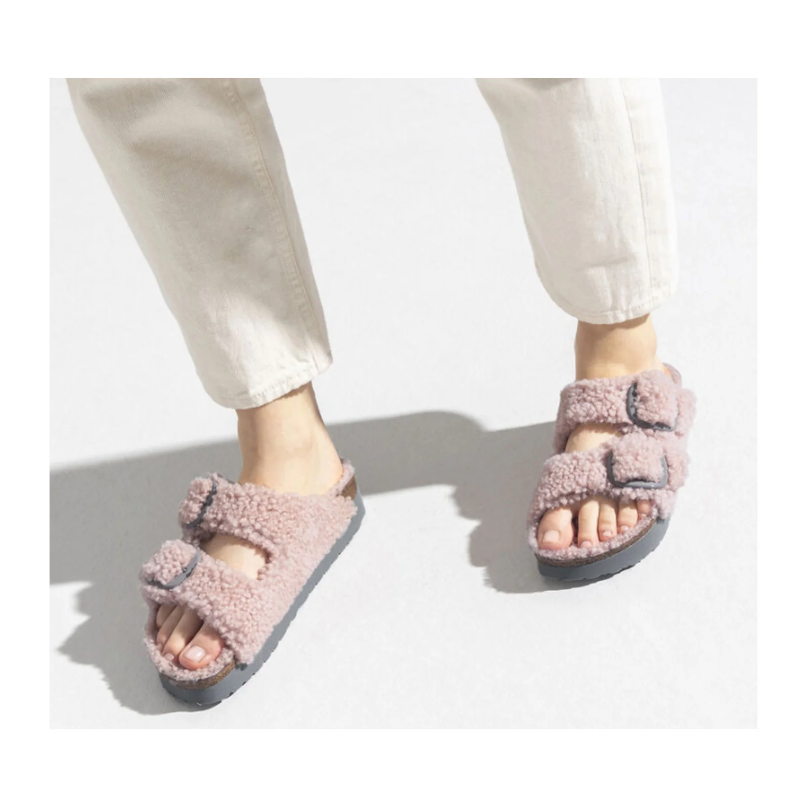 Birkenstock Arizona Big Buckle Slide Sandal (Women) - Teddy Crystal Rose Shearling - Image 4