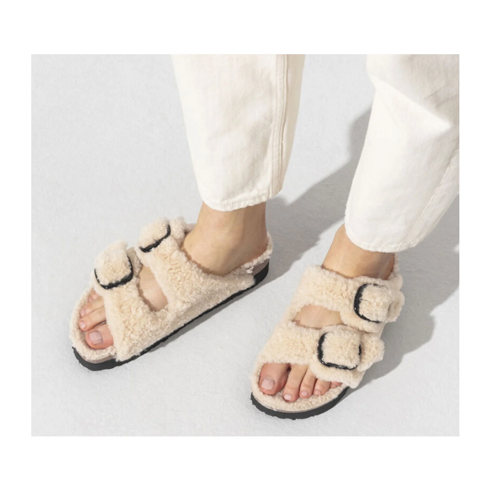 Birkenstock Arizona Big Buckle Slide Sandal (Women) - Teddy Eggshell Shearling - Image 4