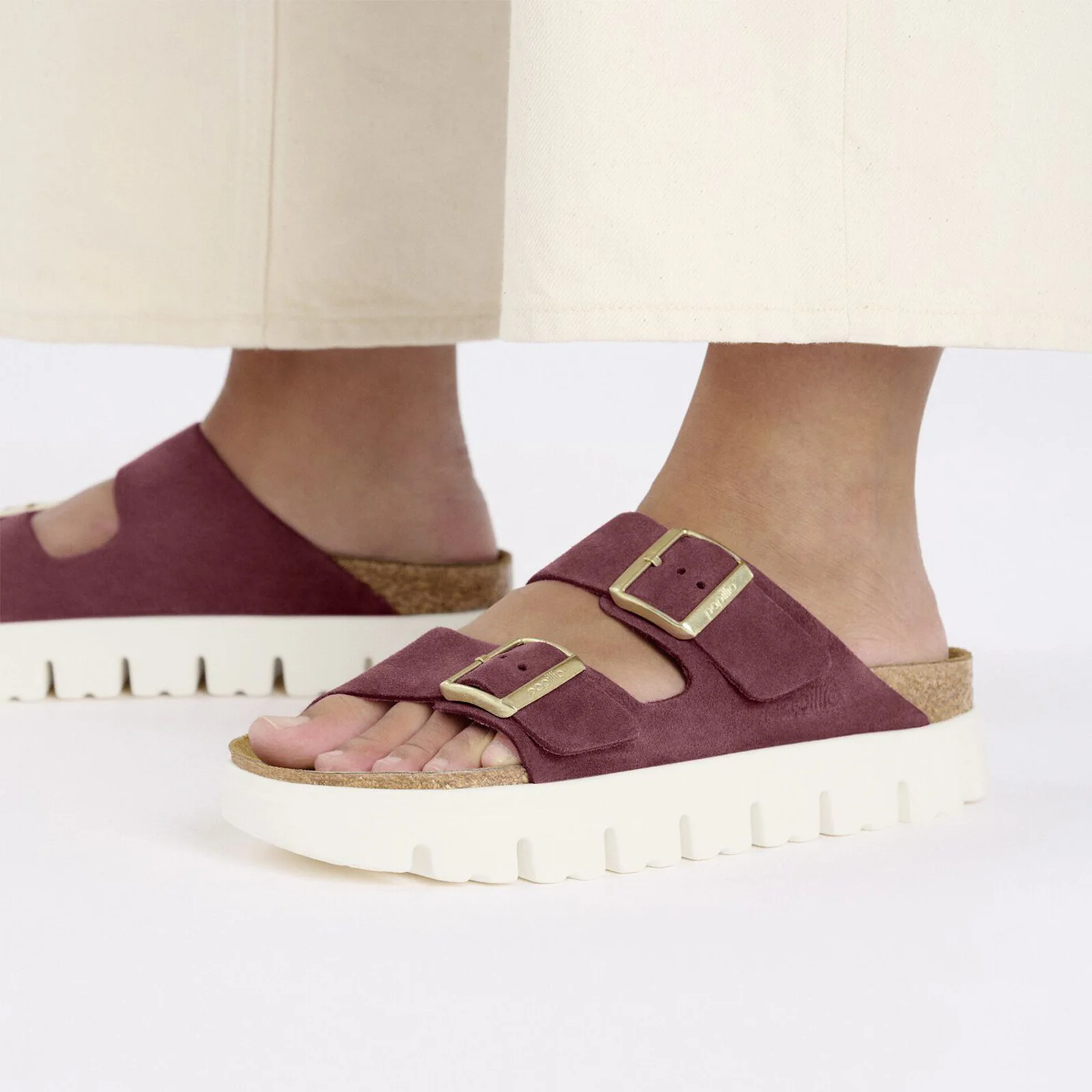 Birkenstock Arizona Chunky Narrow Slide Sandal (Women) - Berry Crush Suede - Image 4