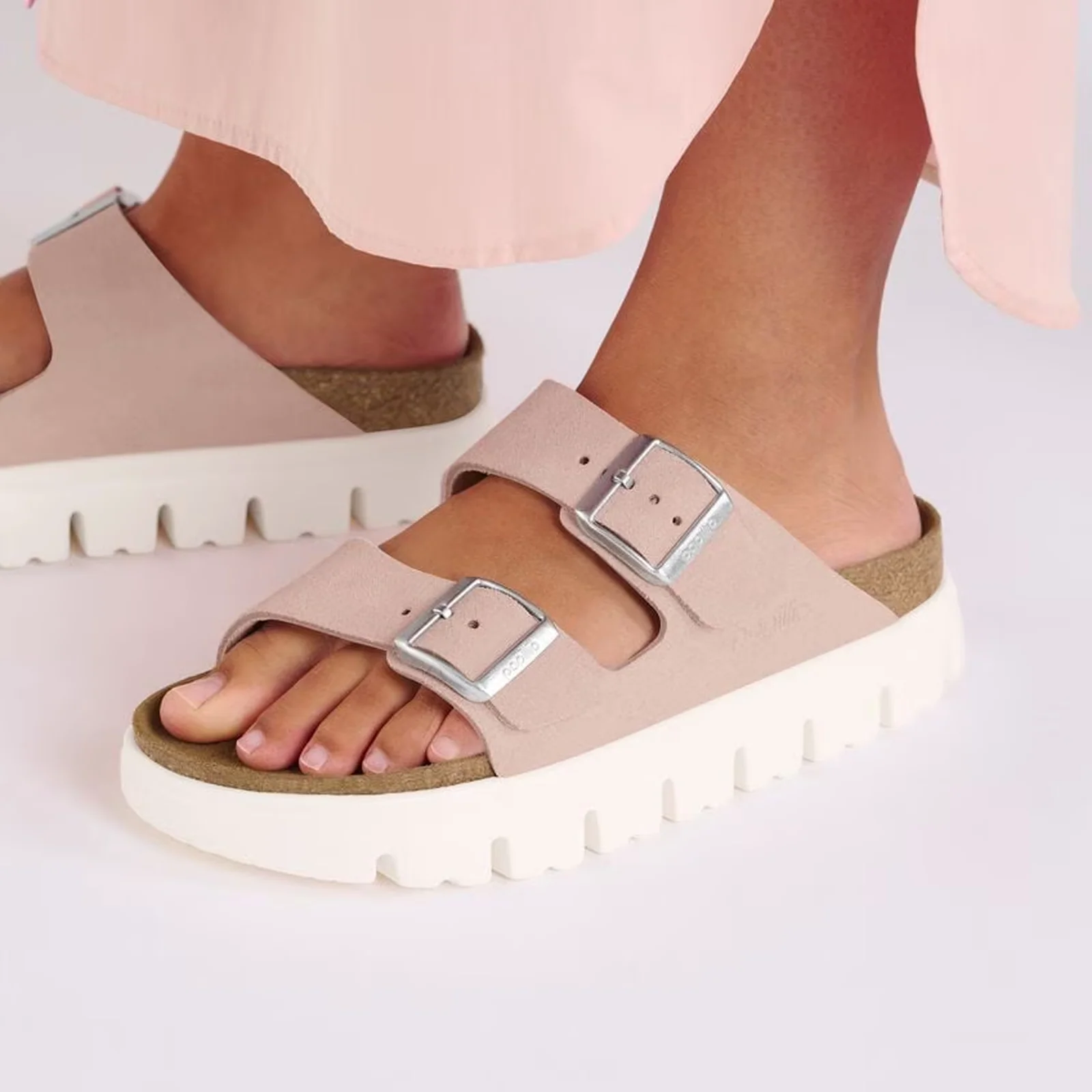 Birkenstock Arizona Chunky Narrow Slide Sandal (Women) - Light Rose Suede - Image 7