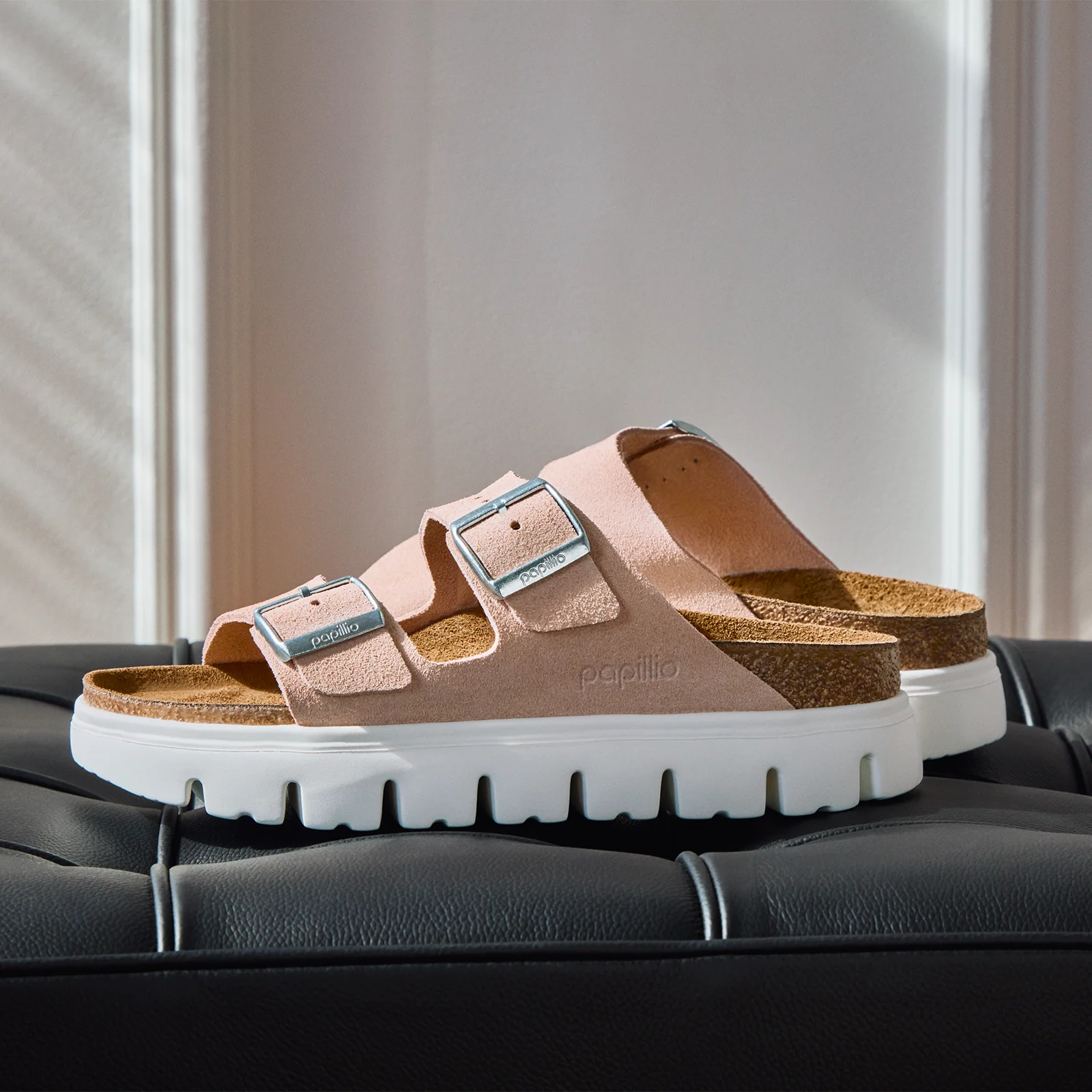 Birkenstock Arizona Chunky Narrow Slide Sandal (Women) - Light Rose Suede - Image 9