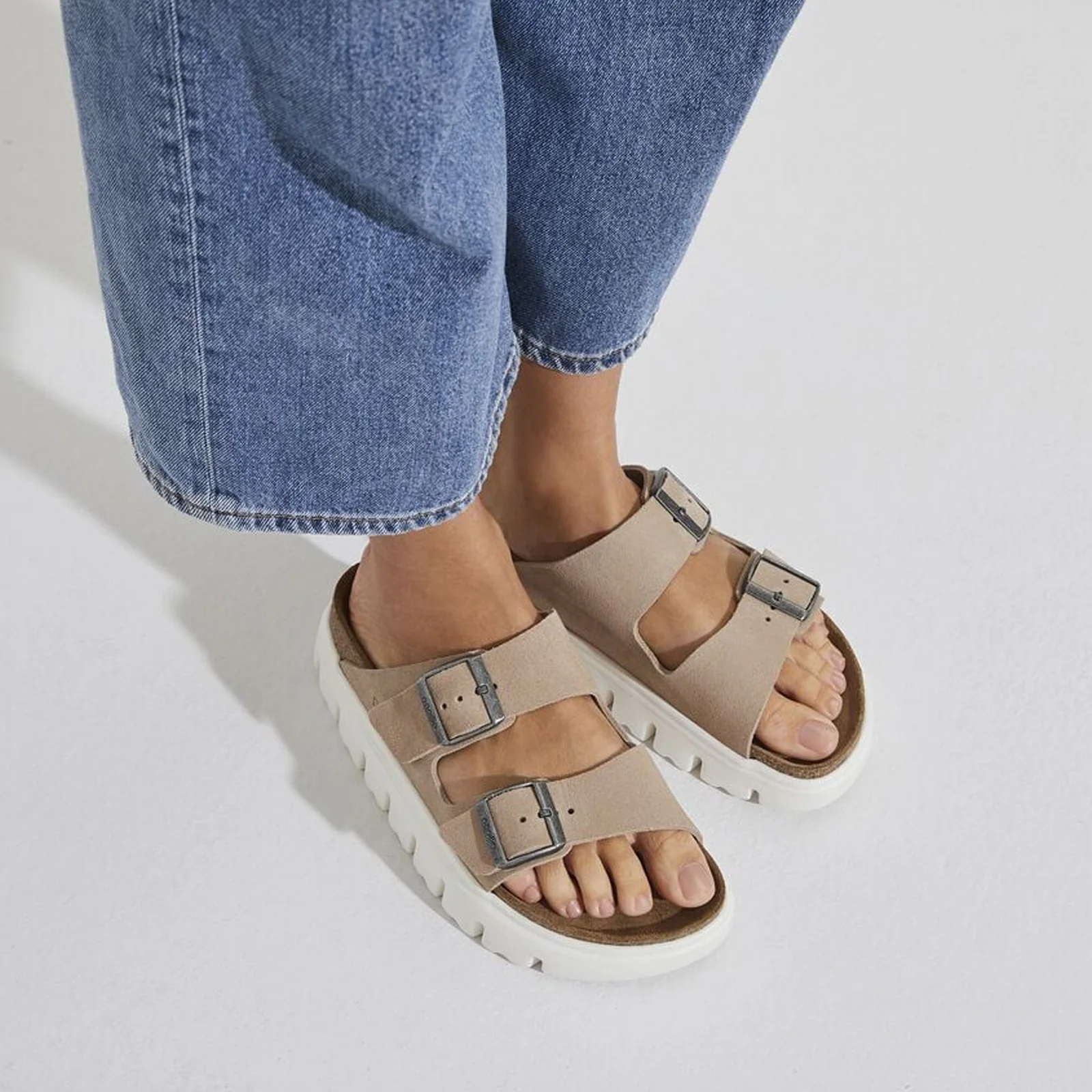 Birkenstock Arizona Chunky Slide Sandal (Women) - Warm Sand Suede - Image 7