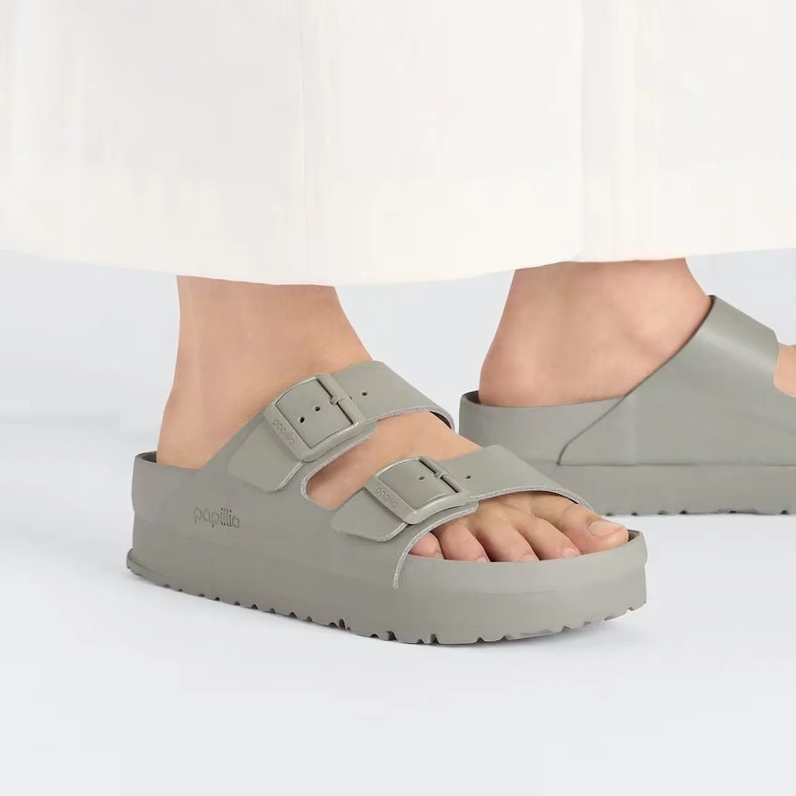 Birkenstock Arizona Exquisite Flex Platform Narrow Slide Sandal (Women) - Mineral Gray Leather - Image 6