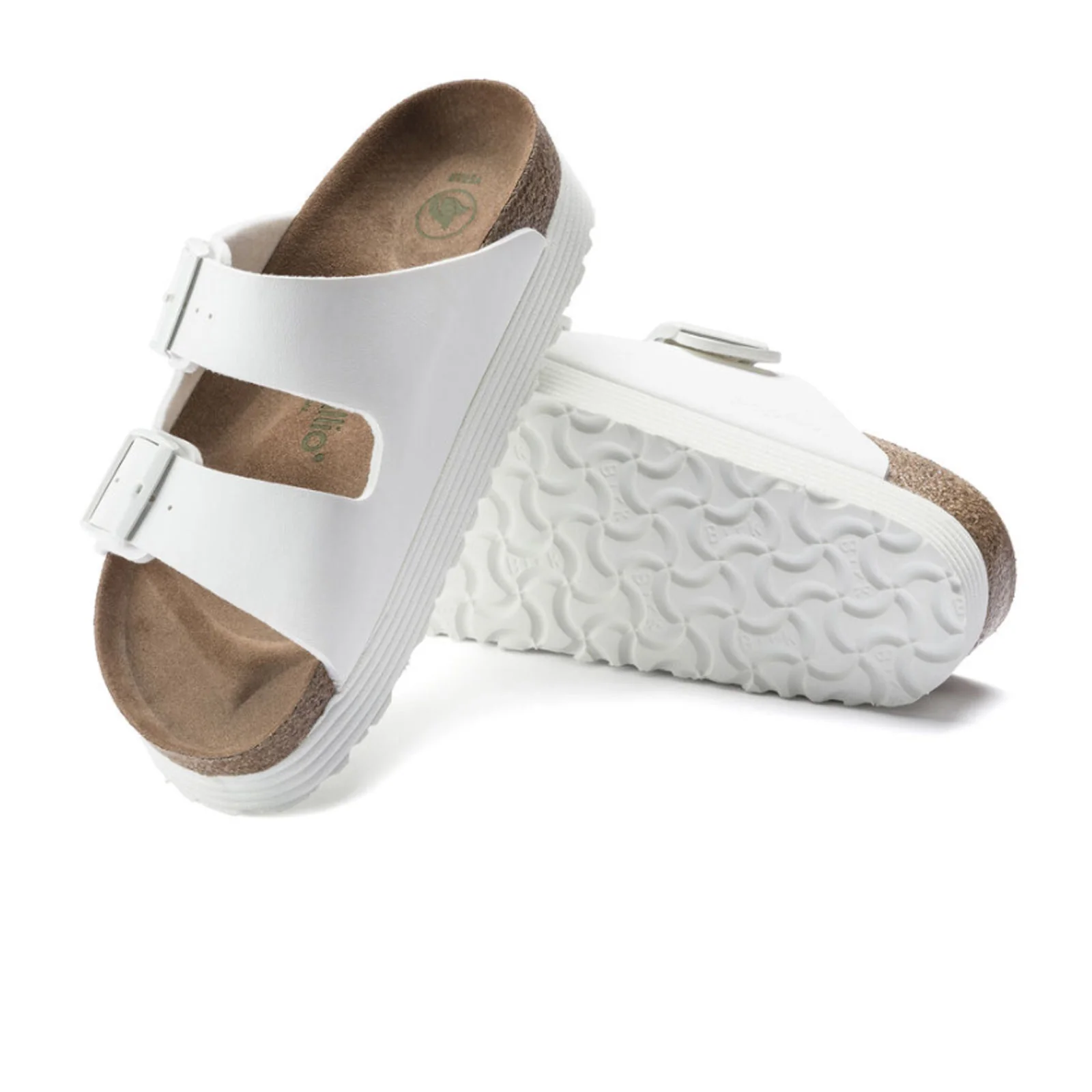 Birkenstock Arizona Grooved Vegan Platform Slide Sandal (Women) - White Birko-Flor - Image 3