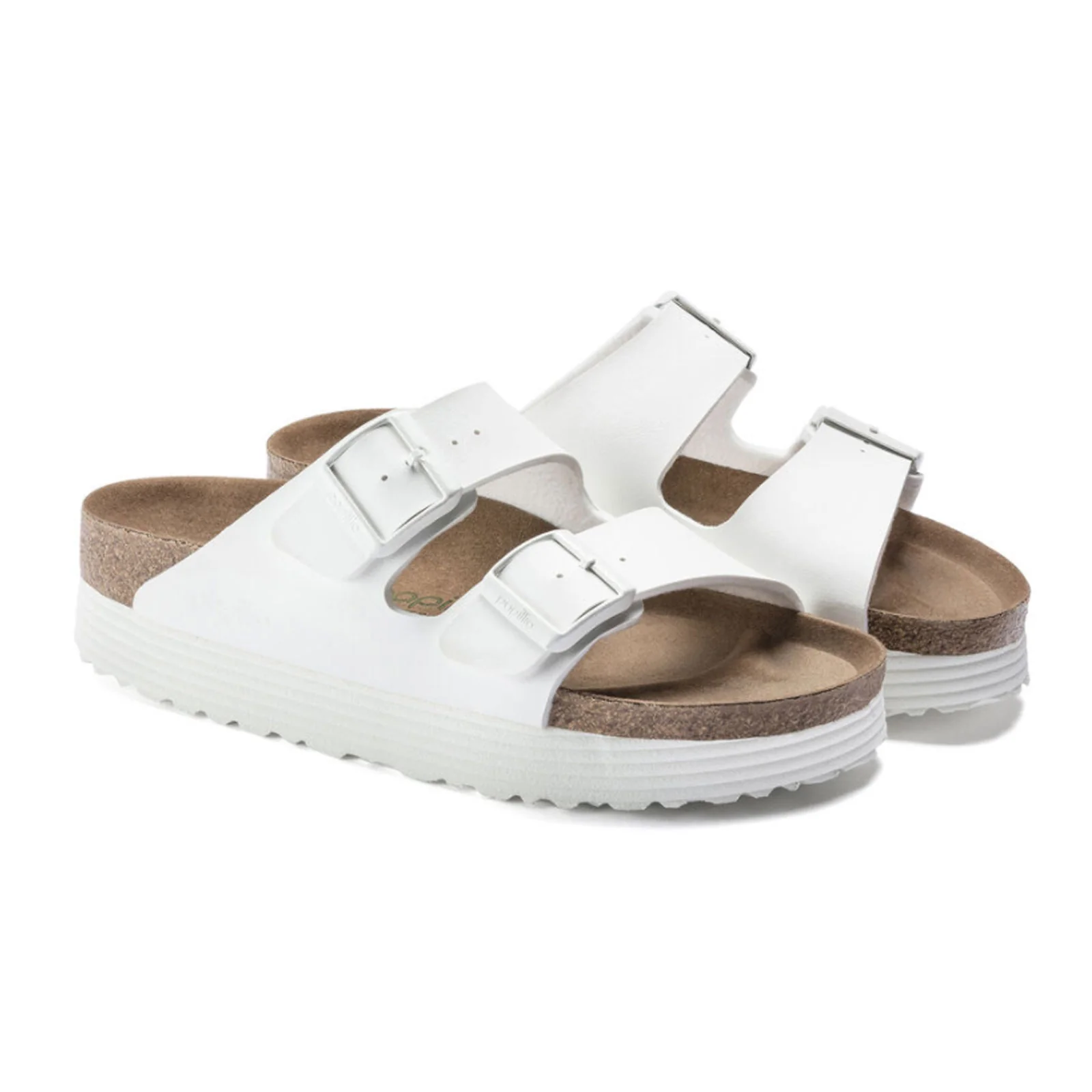Birkenstock Arizona Grooved Vegan Platform Slide Sandal (Women) - White Birko-Flor - Image 4