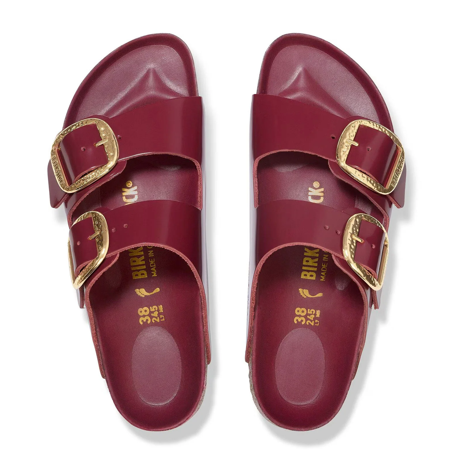 Birkenstock Arizona Hammered Big Buckle Slide Sandal (Women) - High Shine Zinfandel Leather - Image 2