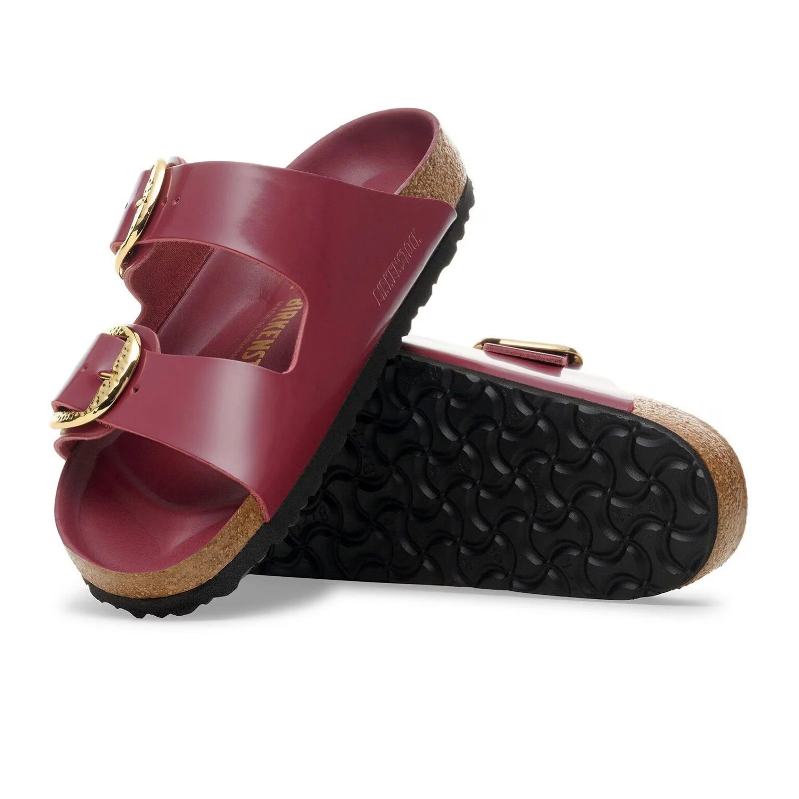 Birkenstock Arizona Hammered Big Buckle Slide Sandal (Women) - High Shine Zinfandel Leather - Image 3