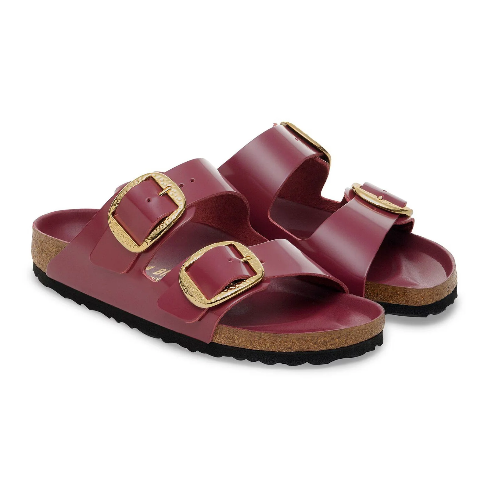 Birkenstock Arizona Hammered Big Buckle Slide Sandal (Women) - High Shine Zinfandel Leather - Image 4