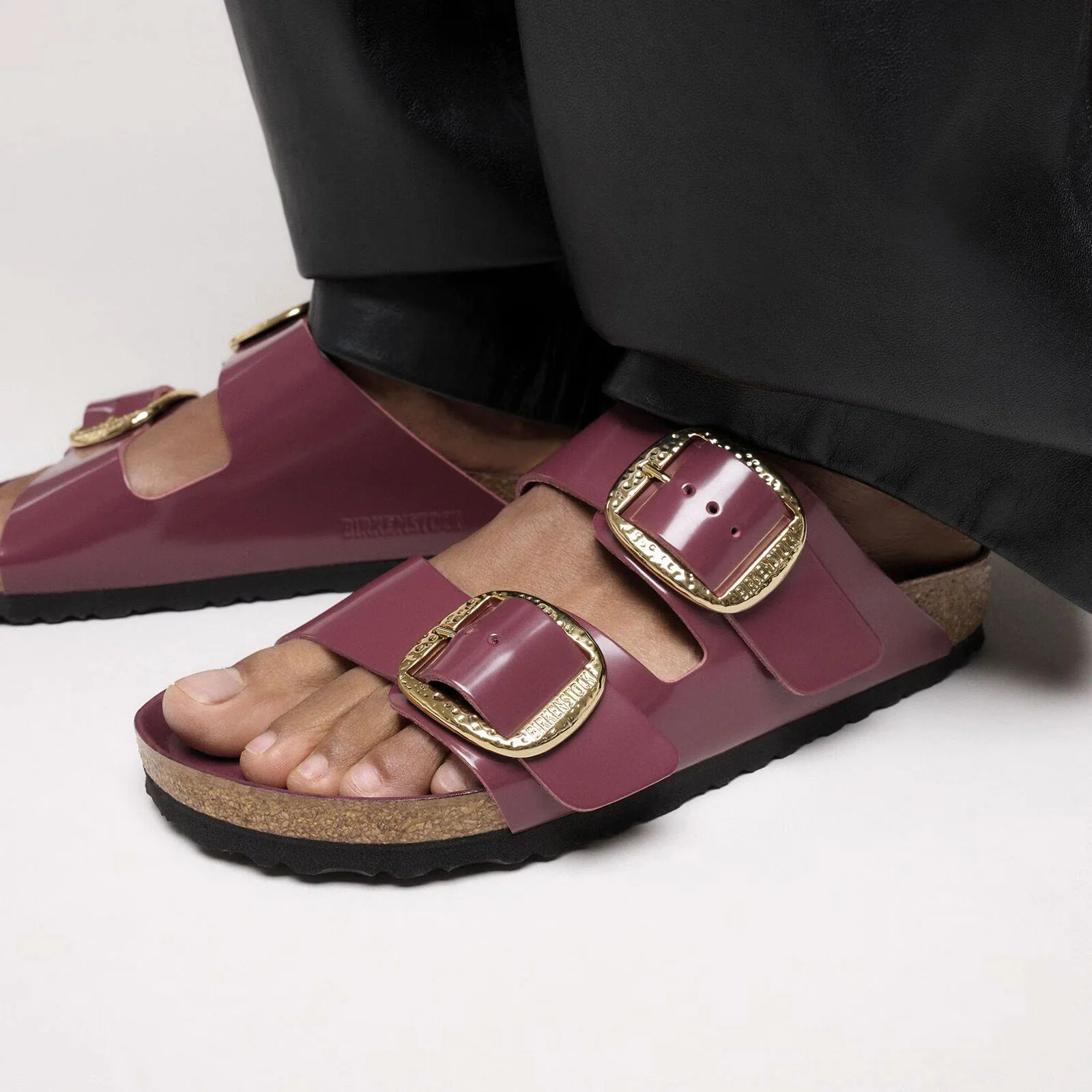 Birkenstock Arizona Hammered Big Buckle Slide Sandal (Women) - High Shine Zinfandel Leather - Image 6