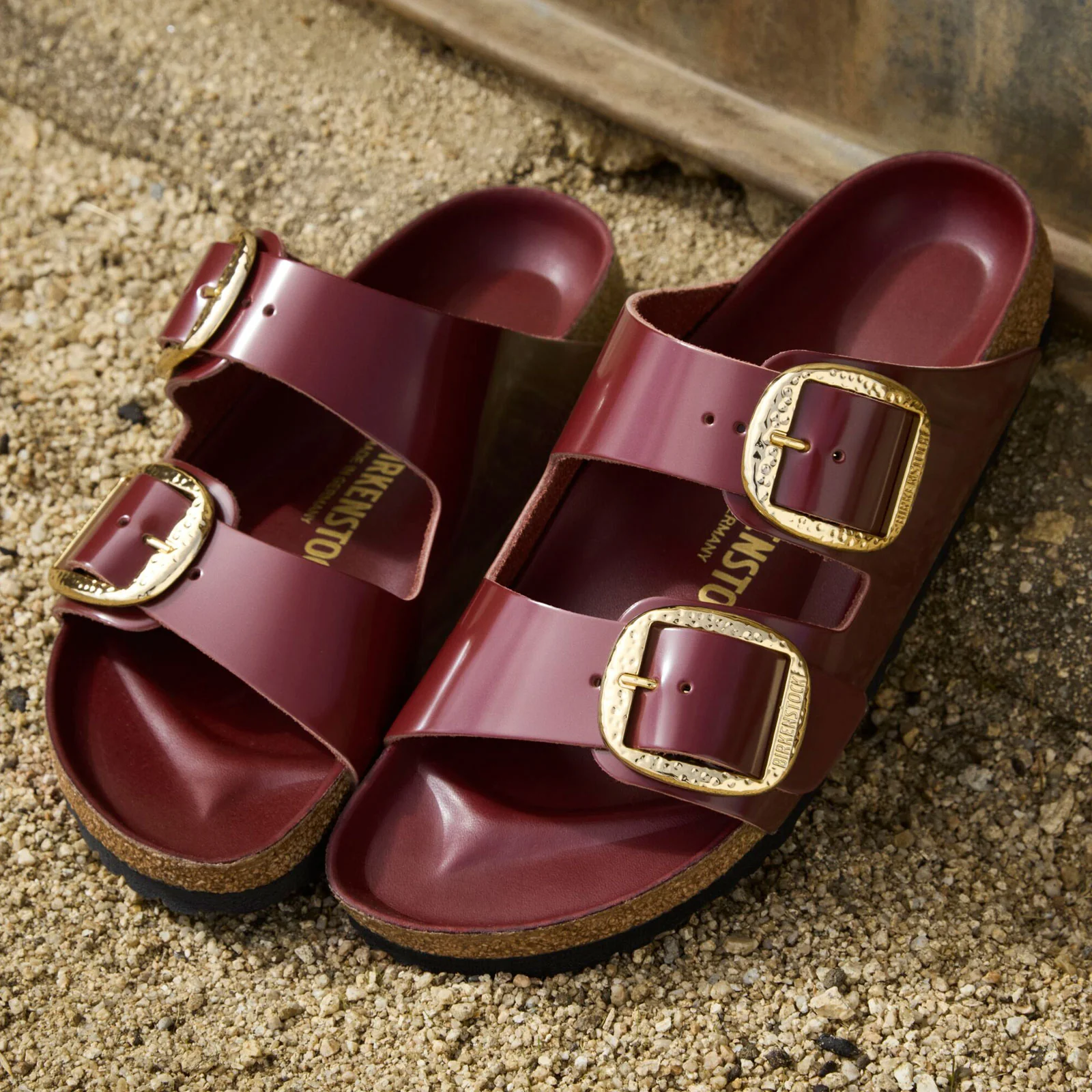 Birkenstock Arizona Hammered Big Buckle Slide Sandal (Women) - High Shine Zinfandel Leather - Image 8