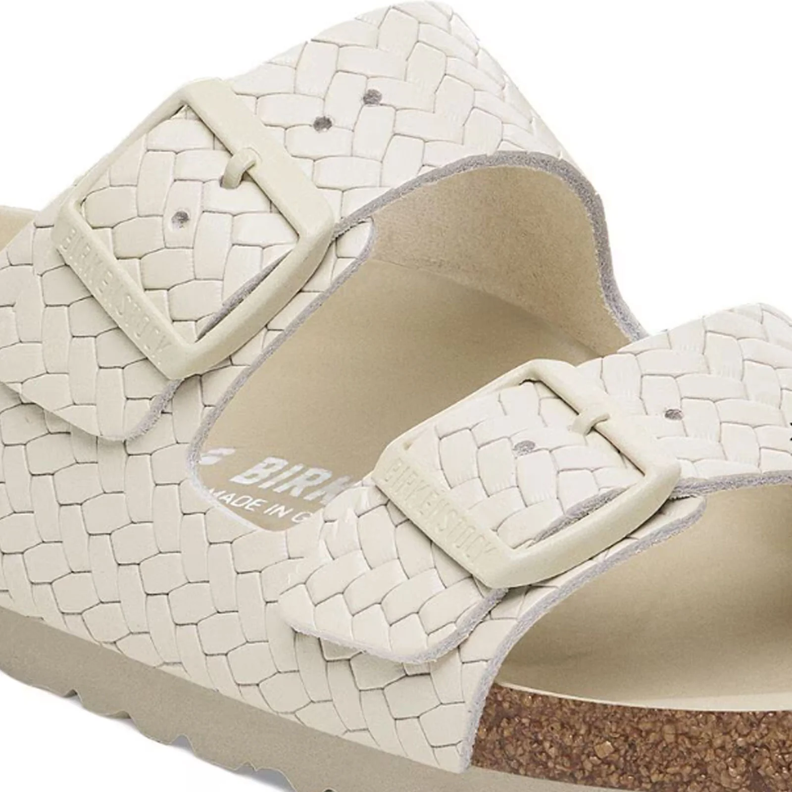 Birkenstock Arizona Hex Narrow Slide Sandal (Women) - Woven Emboss Ecru Leather - Image 5
