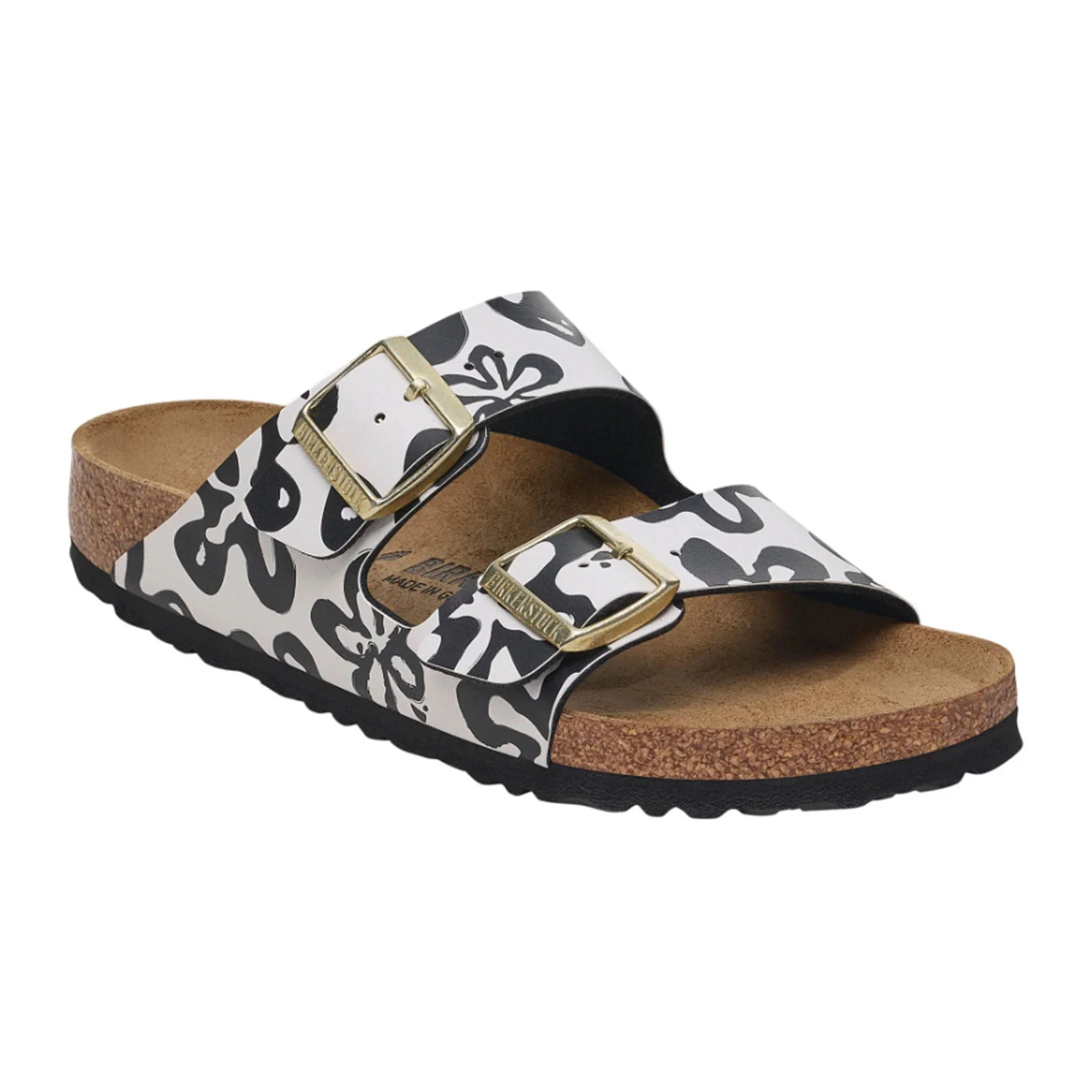 Birkenstock Arizona Narrow Slide Sandal (Women) - Blooms White/Black Birko-Flor