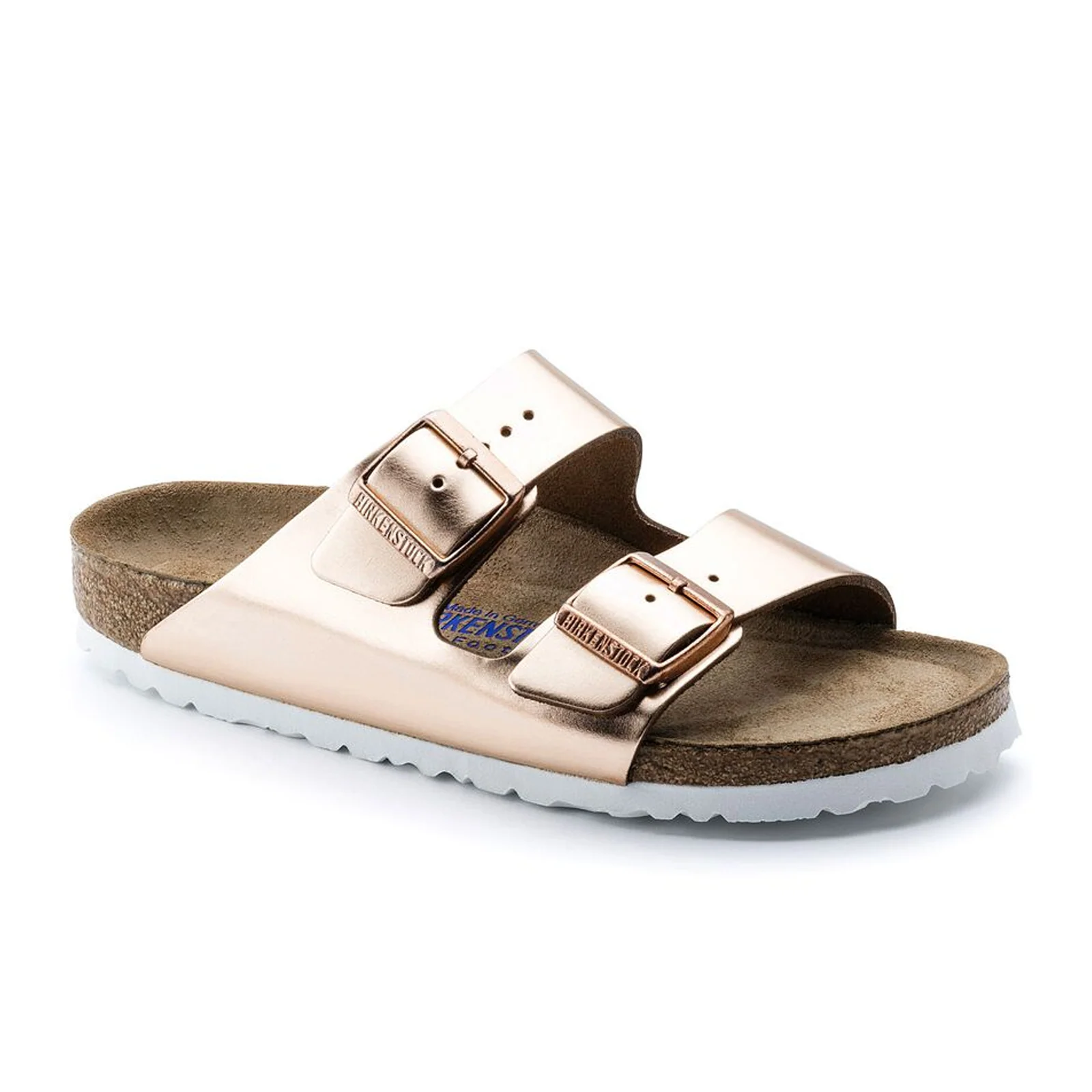 Birkenstock Arizona Soft Footbed Narrow Slide Sandal (Women) - Metallic Copper Leather
