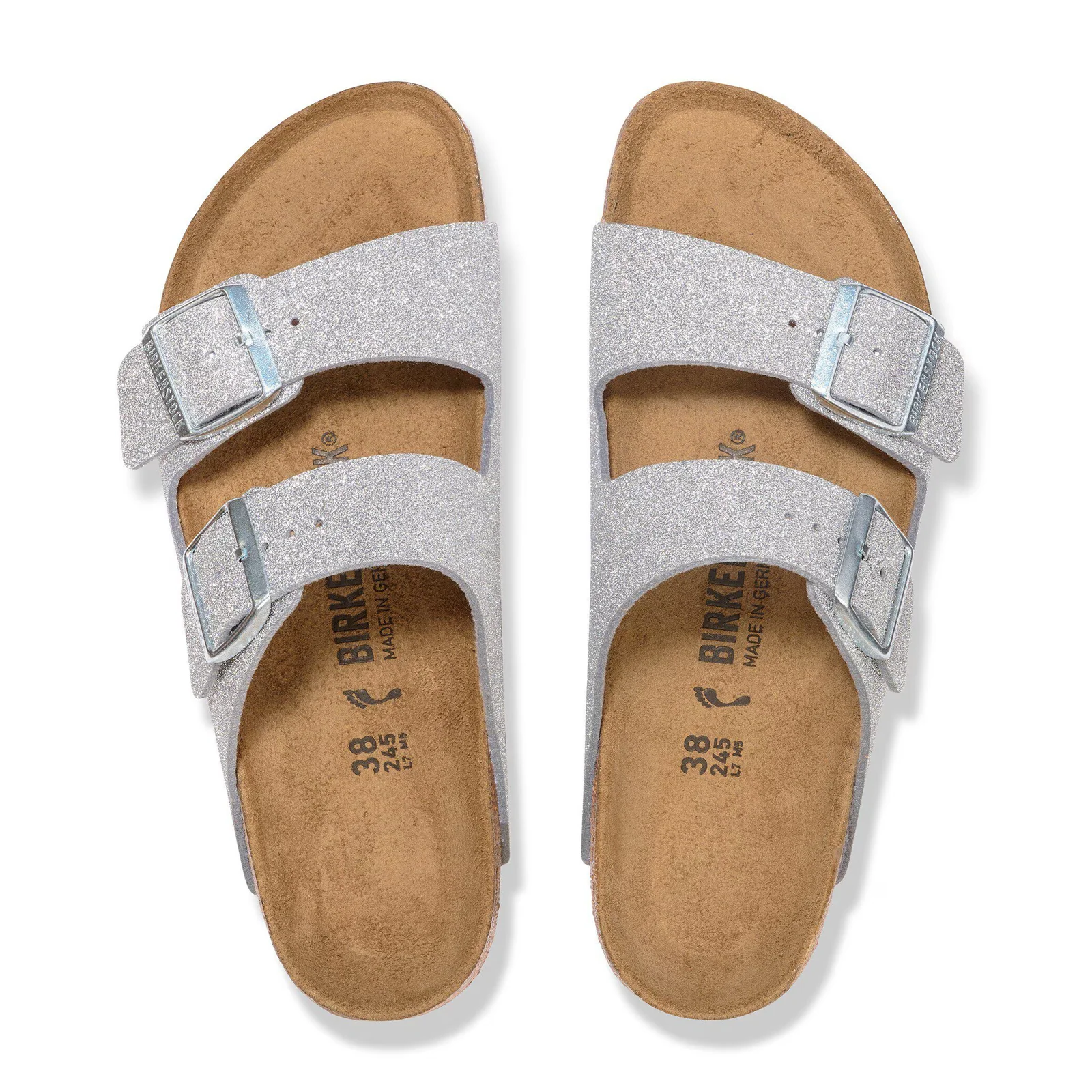 Birkenstock Arizona Narrow Slide Sandal (Women) - Shiny Glitter Silver - Image 2