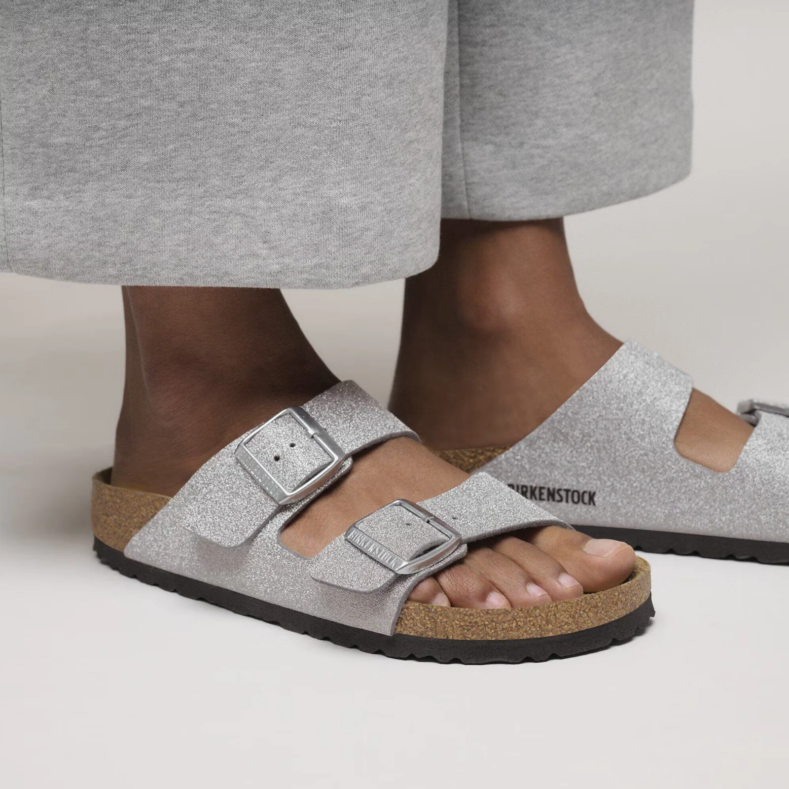 Birkenstock Arizona Narrow Slide Sandal (Women) - Shiny Glitter Silver - Image 7