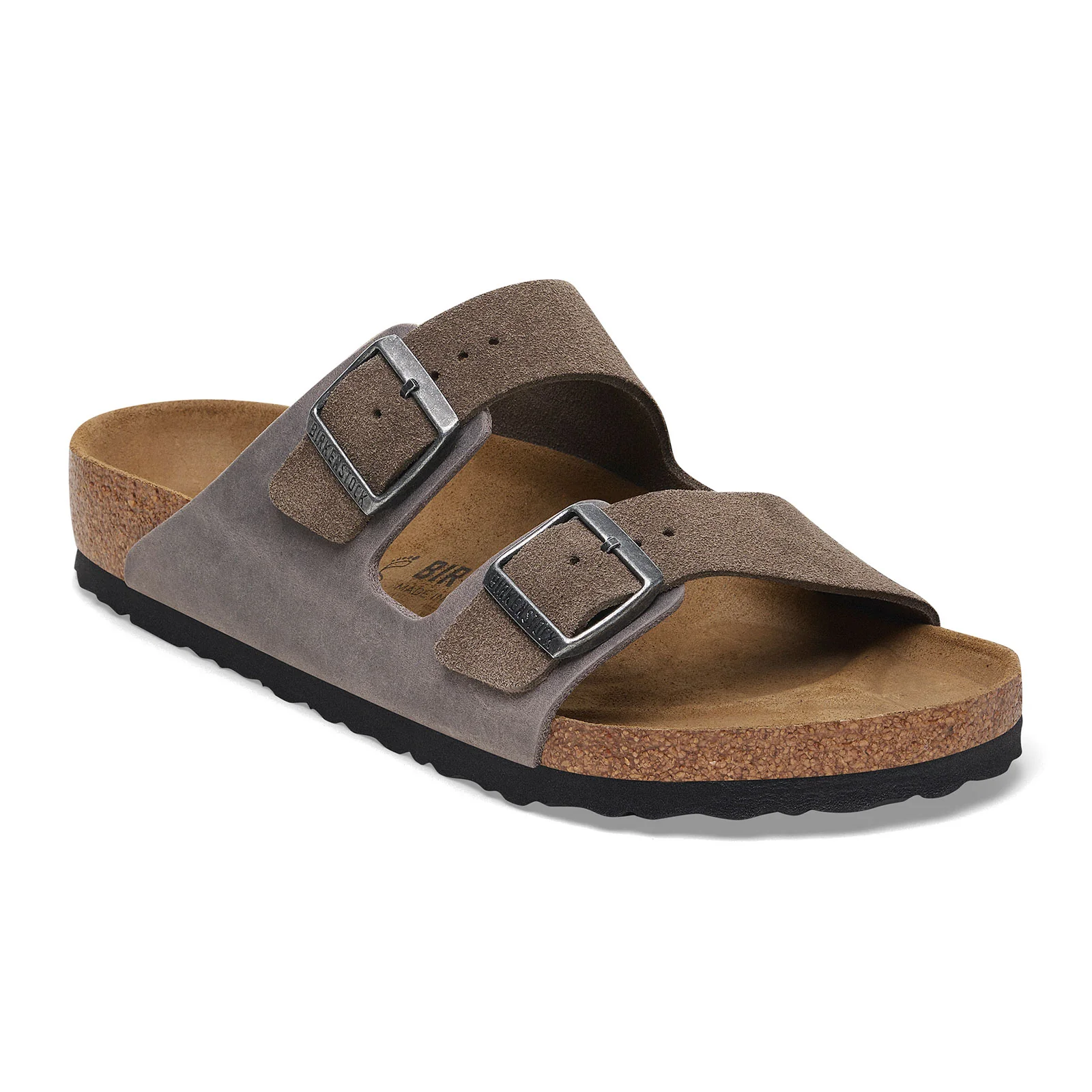 Birkenstock Arizona Slide Sandal (Men) - Iron Oiled Leather/Concrete Gray Suede