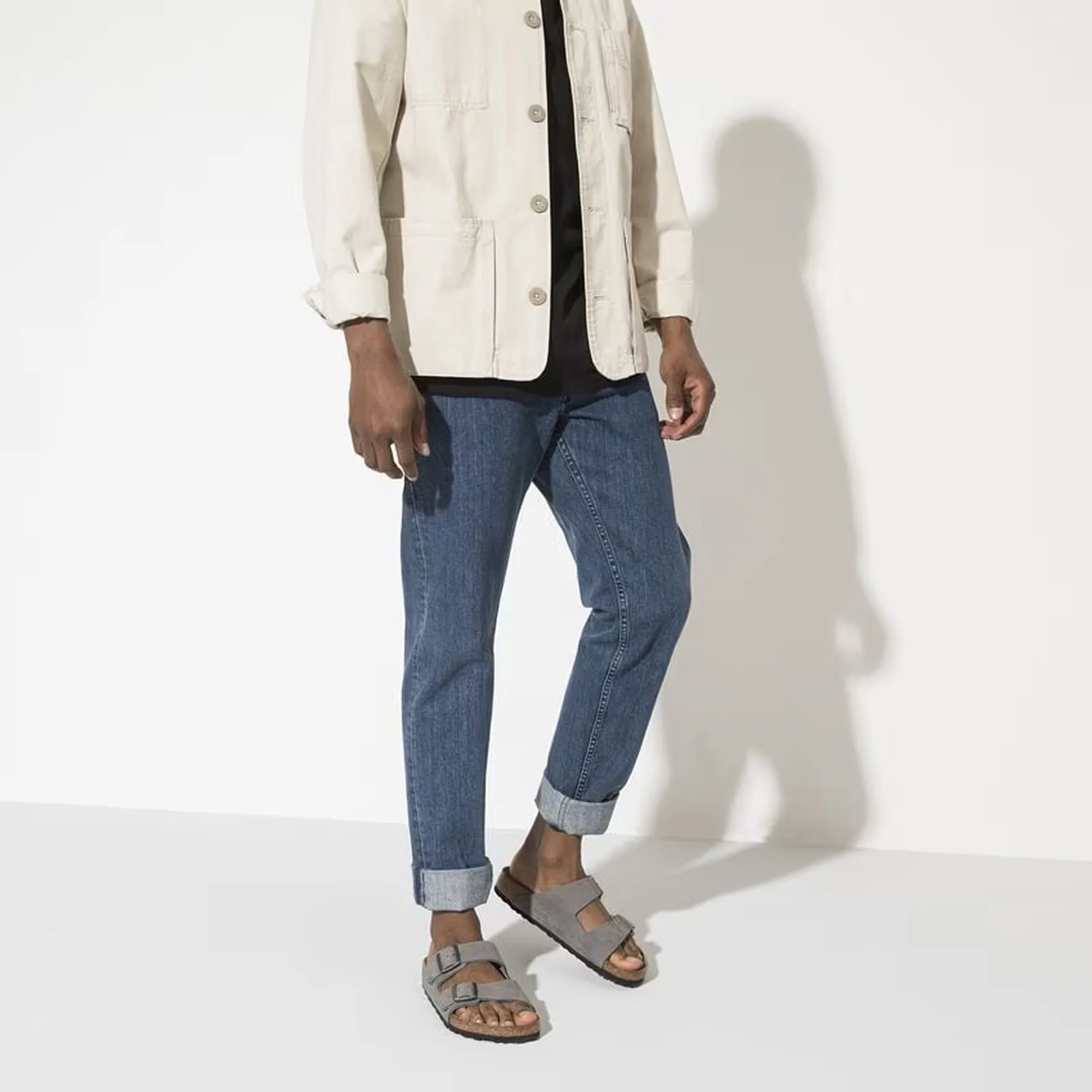 Birkenstock Arizona Slide Sandal (Men) - Desert Buck Whale Gray Nubuck - Image 6