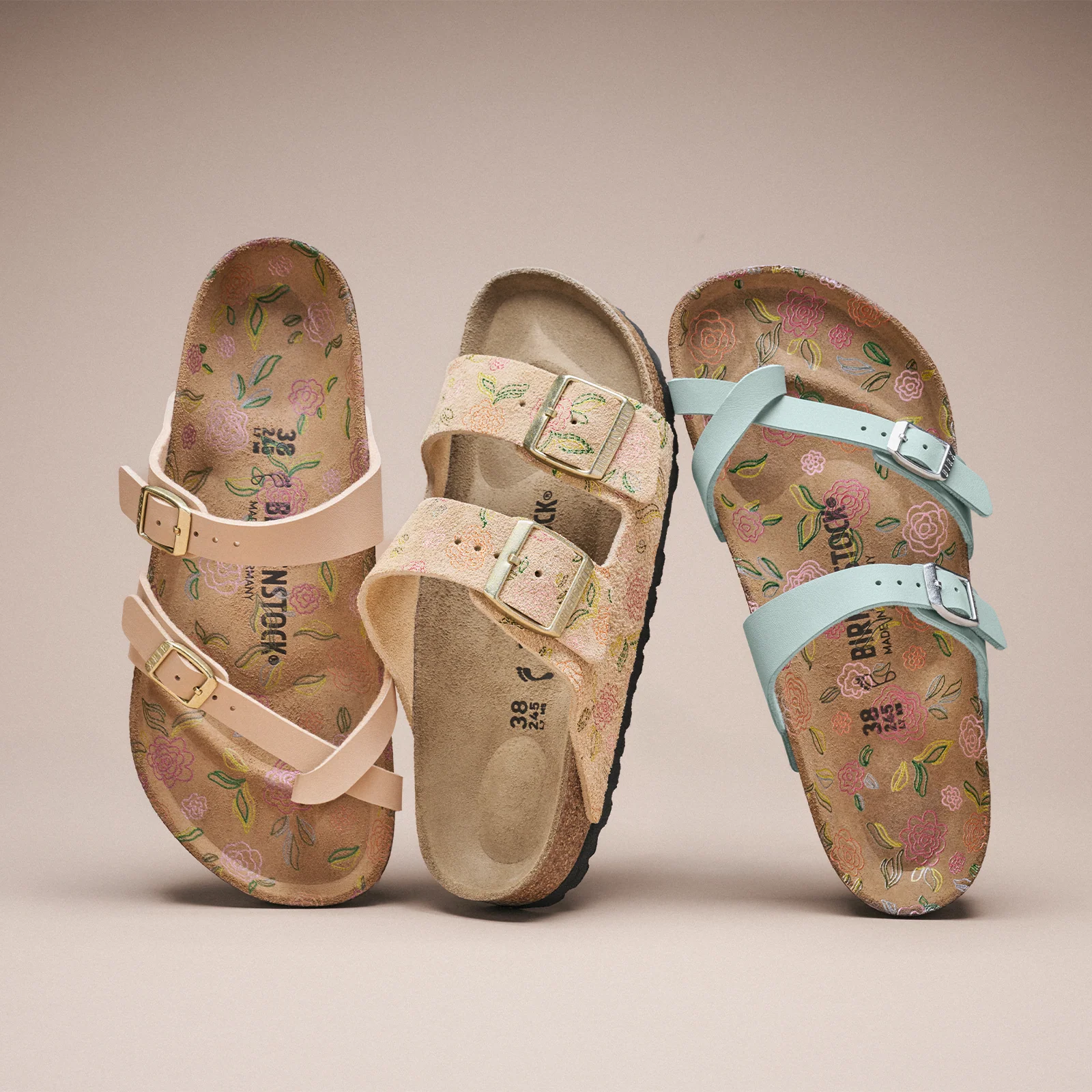 Birkenstock Arizona Slide Sandal (Women) - Flowers Sandcastle Suede - Image 6