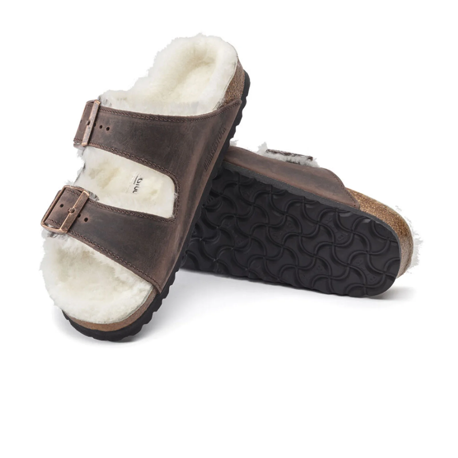 Birkenstock Arizona Slide Sandal (Women) - Habana Oiled Leather/Natural Shearling - Image 3