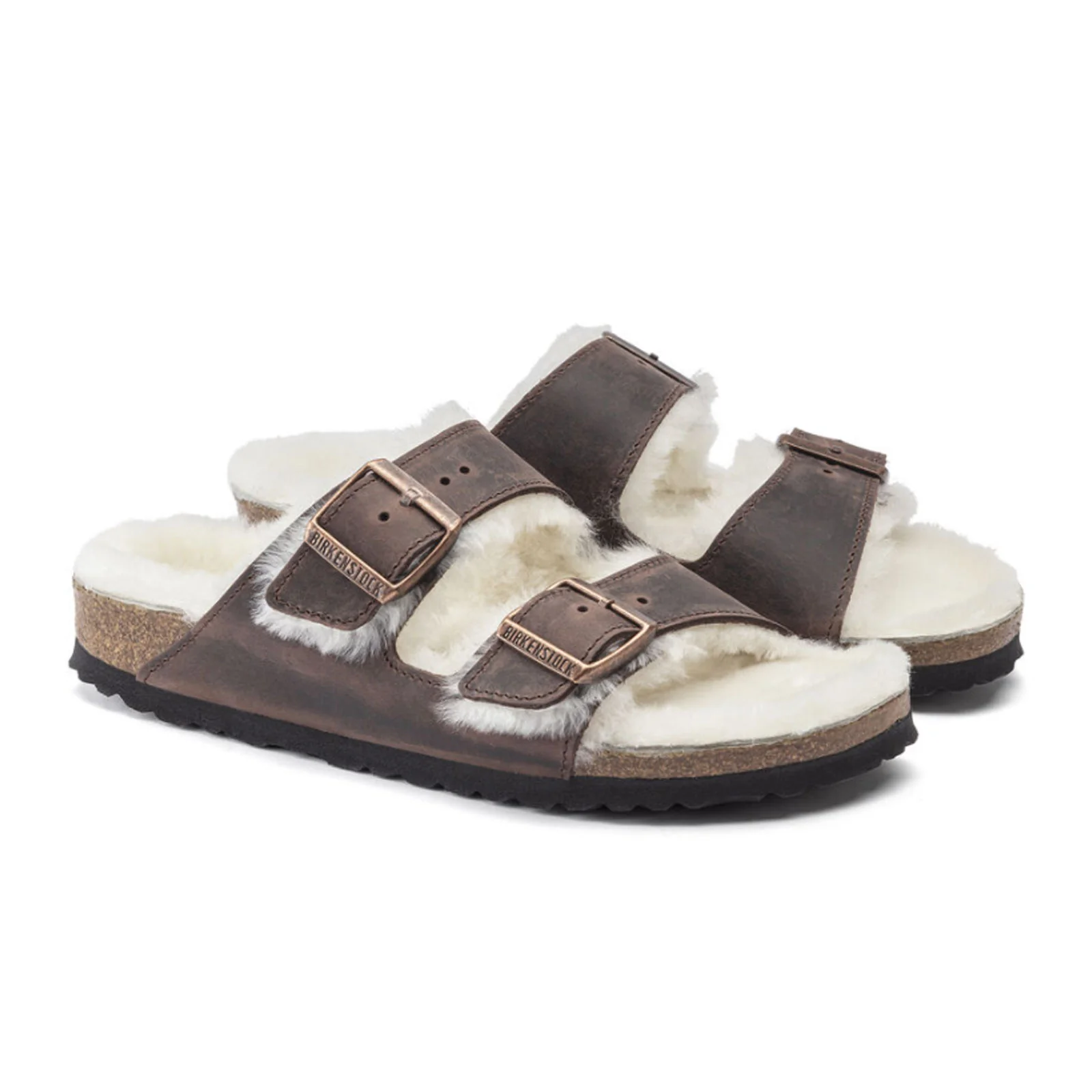 Birkenstock Arizona Slide Sandal (Women) - Habana Oiled Leather/Natural Shearling - Image 4
