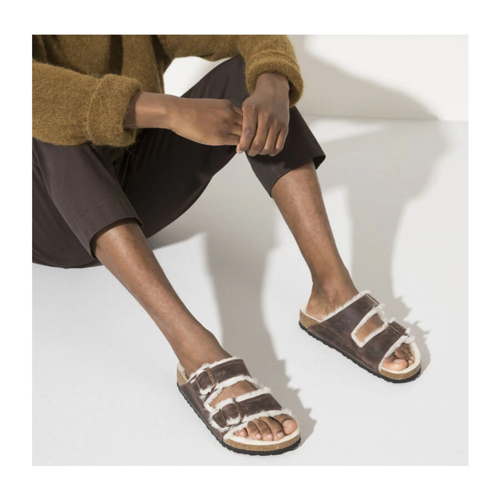 Birkenstock Arizona Slide Sandal (Women) - Habana Oiled Leather/Natural Shearling - Image 5