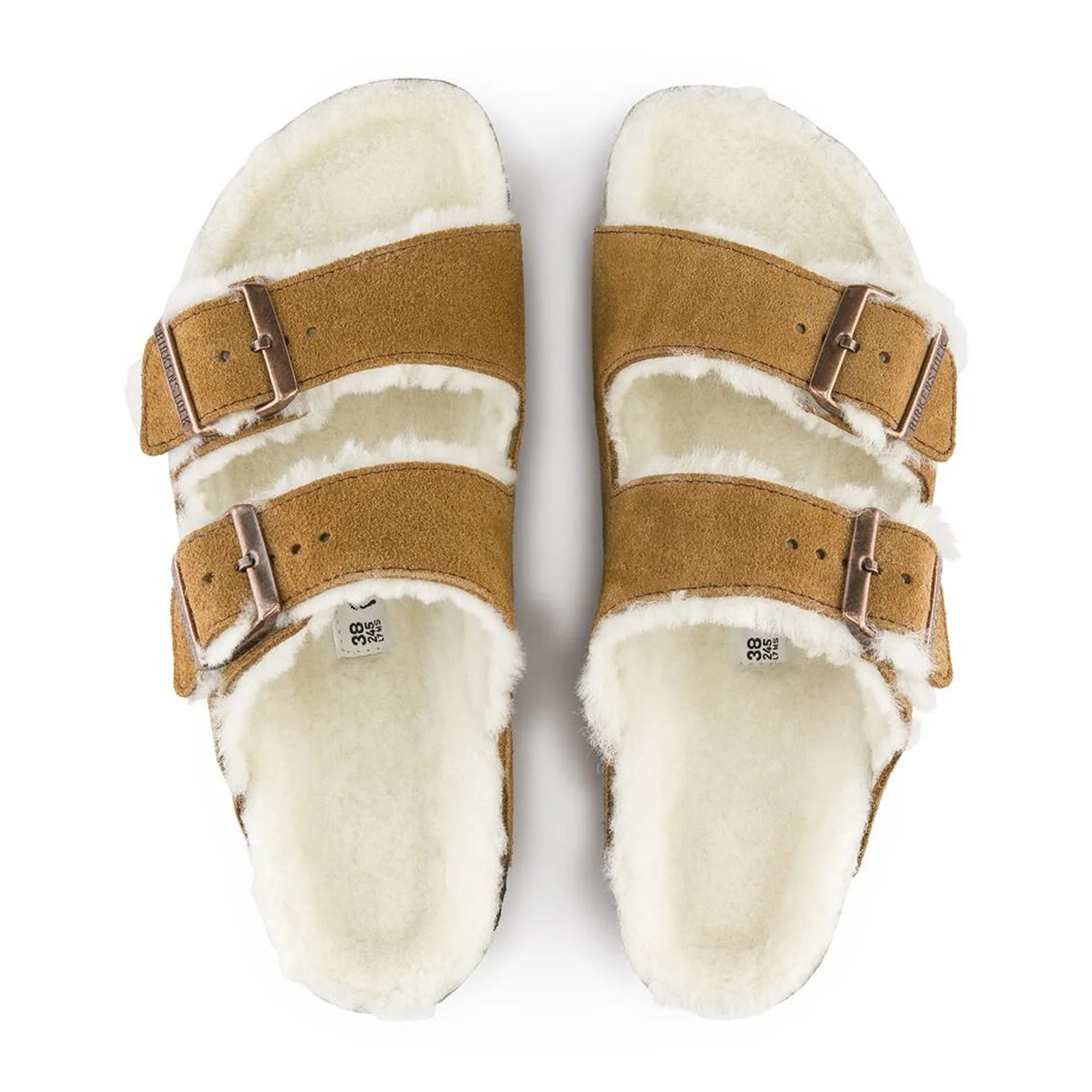 Birkenstock Arizona Slide Sandal (Women) - Mink Suede/Natural Shearling - Image 2