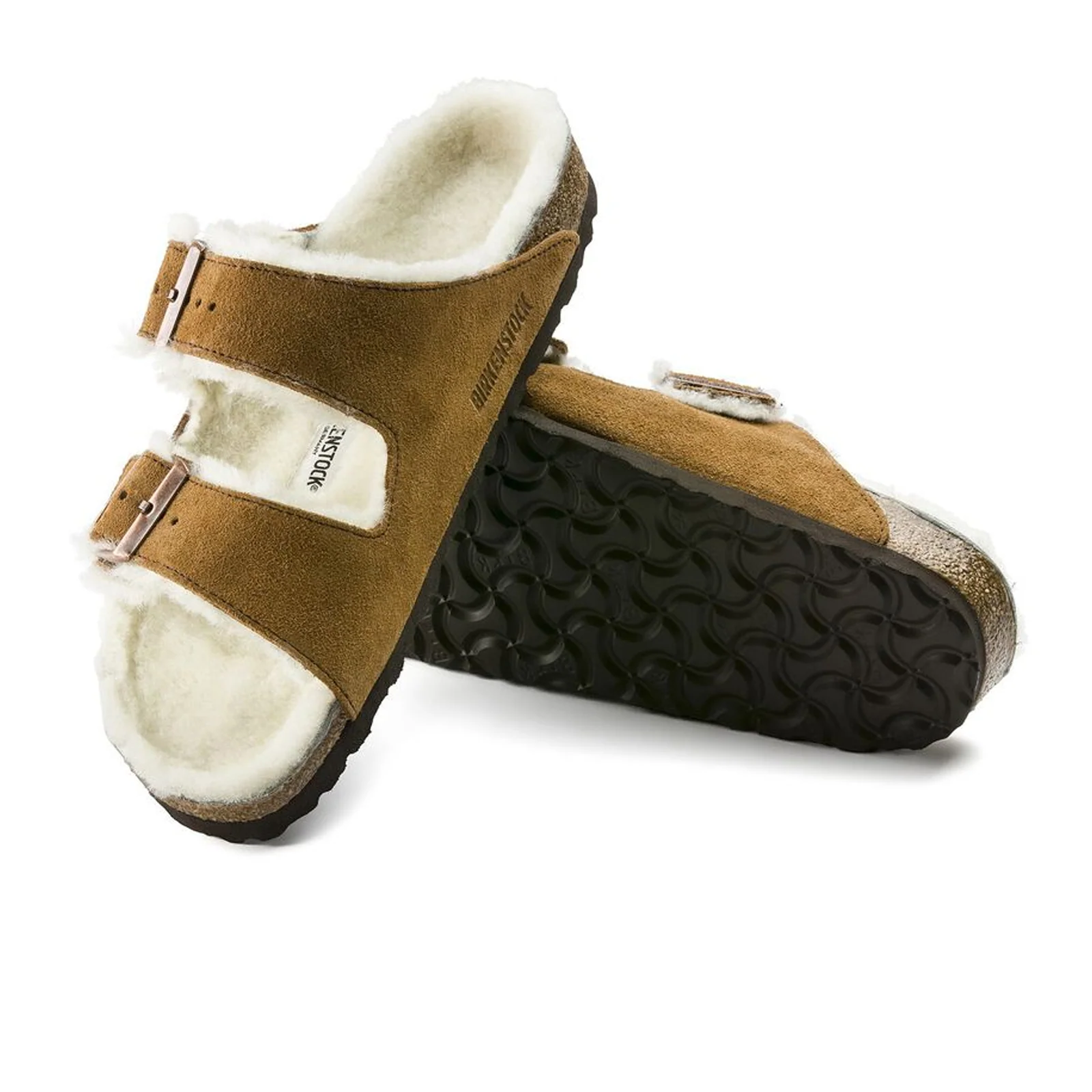 Birkenstock Arizona Slide Sandal (Women) - Mink Suede/Natural Shearling - Image 3