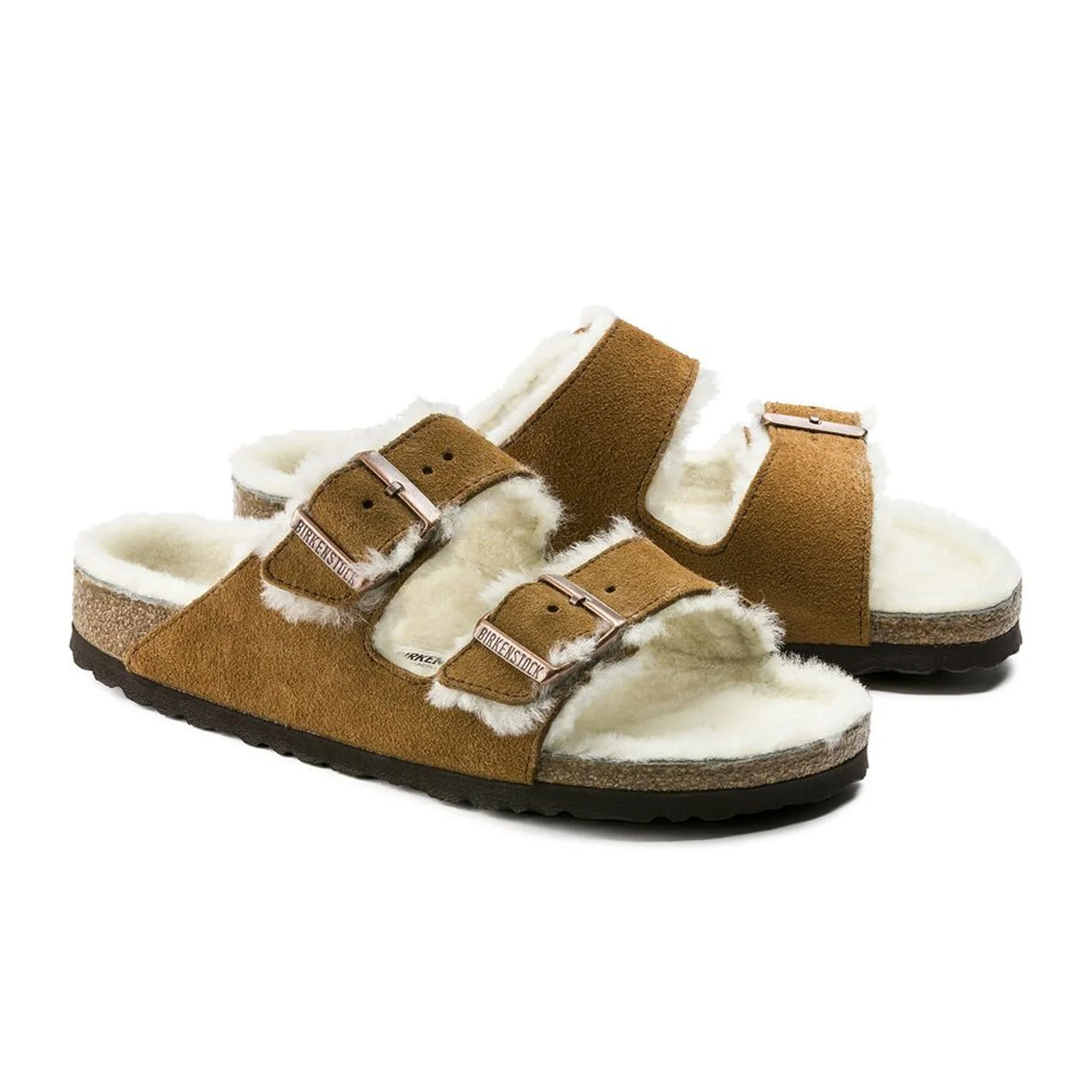 Birkenstock Arizona Slide Sandal (Women) - Mink Suede/Natural Shearling - Image 4
